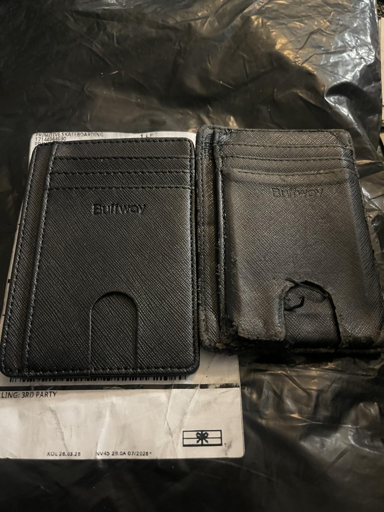 Buffway Slim Minimalist Front Pocket RFID Blocking Leather Wallets for Men and Women - Cross Black customer photo 2