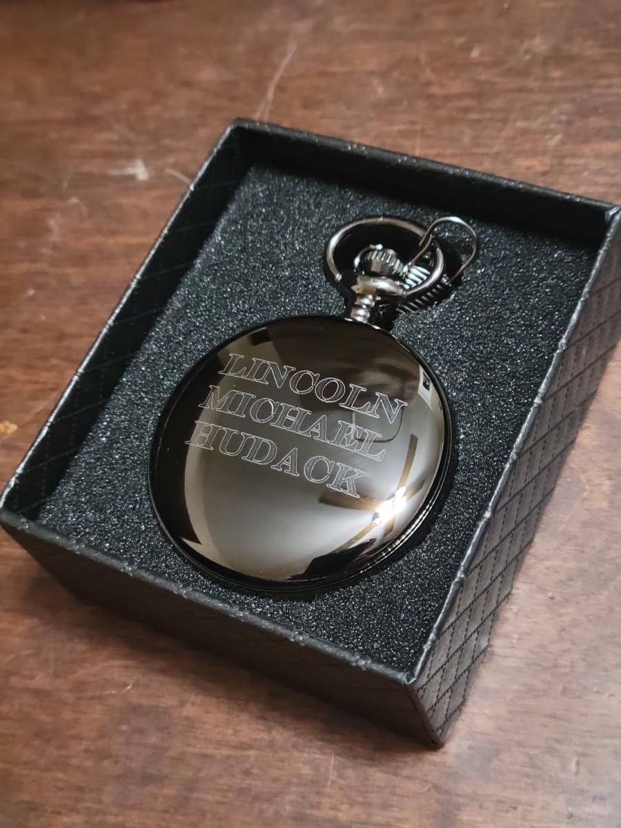 LYMFHCH Smooth Vintage Pocket Watch with Chain, Arabic Numerals Scale Mens Watch Christmas Graduation Birthday Gifts Fathers Day customer photo 1