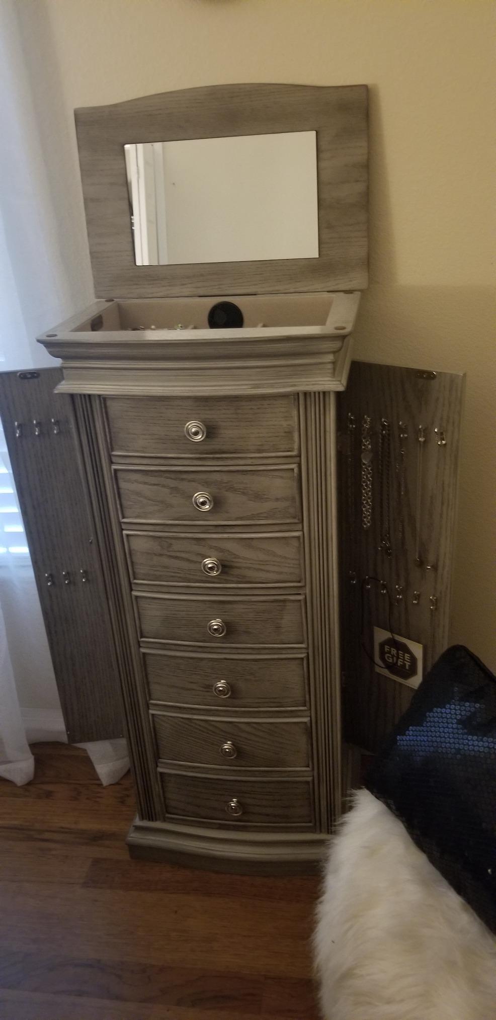 Hives and Honey Luke Standing Jewelry Armoire - Large 7-Drawer Wooden Organizer with Mirror, Side Doors, and Anti-Tarnish Lining customer photo 2
