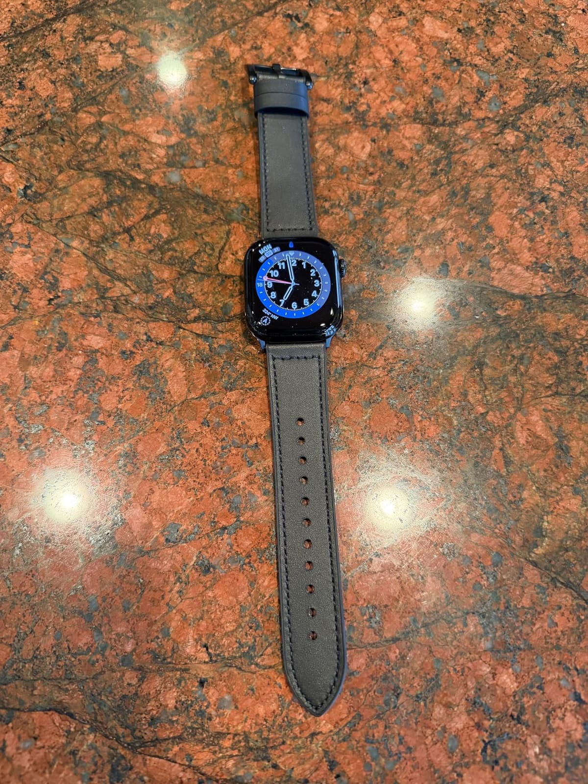 OUHENG Bands Compatible with Apple Watch Band 46mm/45mm/44mm/Ultra 49mm | Sweatproof Leather Rubber Hybrid Strap for iWatch Ultra 3/2/1 Series 11 10 9 8 7 6 5 4 3 2 1 SE 3/2/1, Brown/Black customer photo 1