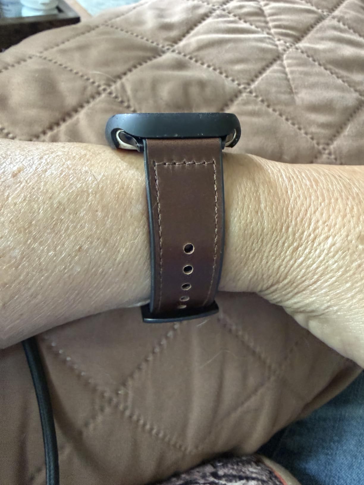 OUHENG Bands Compatible with Apple Watch Band 46mm/45mm/44mm/Ultra 49mm | Sweatproof Leather Rubber Hybrid Strap for iWatch Ultra 3/2/1 Series 11 10 9 8 7 6 5 4 3 2 1 SE 3/2/1, Brown/Black customer photo 2