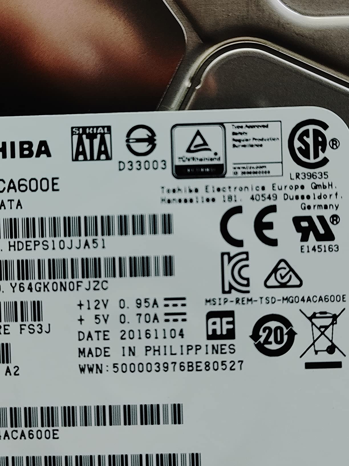 Toshiba MG Series Enterprise 12TB 3.5’’ SATA 6Gbit/s Internal HDD 7200RPM 550TB/year 24/7 Operation. MG07ACA12TE customer photo 2