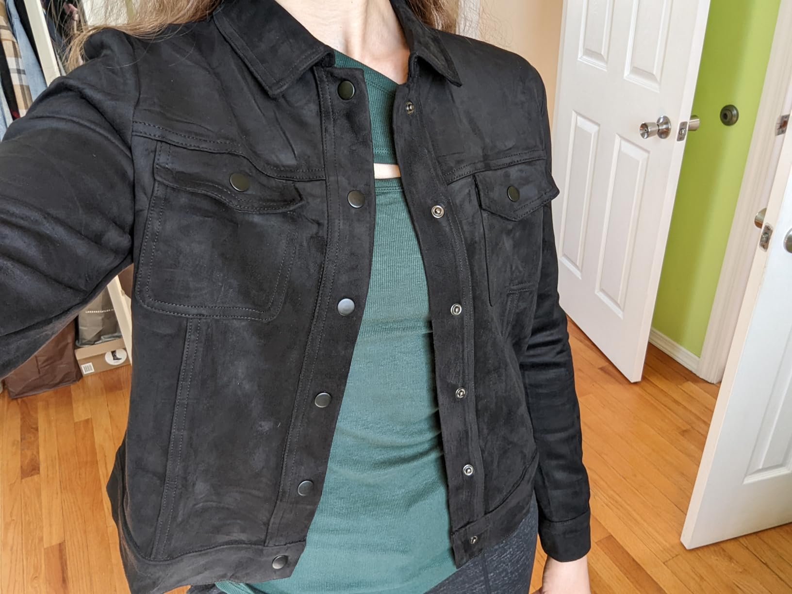 Allegra K Women's Faux Suede Jacket Turn-Down Collar Long Sleeve Shacket customer photo 2