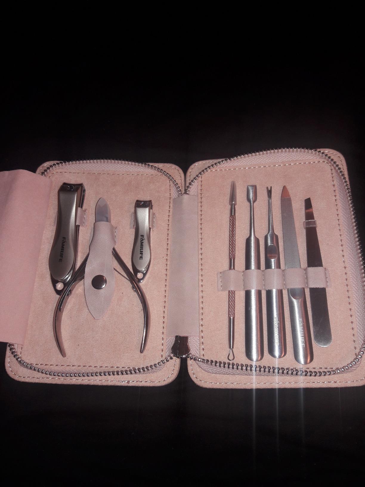FAMILIFE Manicure Set, Nail Professional Kit Manicure Kits Nail Clipper Sets, 13PCS Stainless Steel Pedicure Sets Mens Grooming Tool, with Brown Leather Travel Case for Men customer photo 2