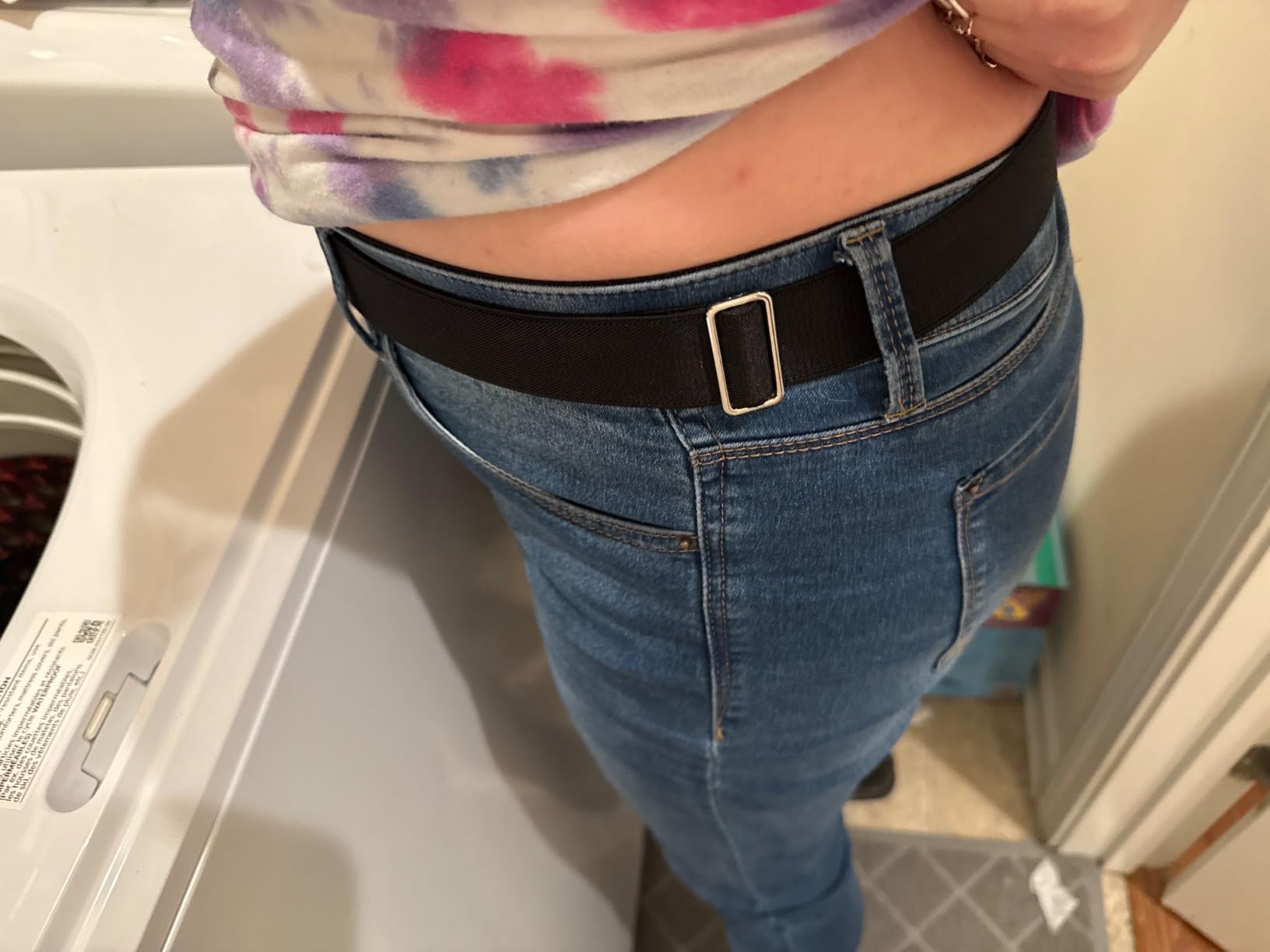 JASGOOD Women No Show Stretch Belt Elastic Web Strap Belt with Flat Buckle for Jeans Pants Dresses customer photo 1