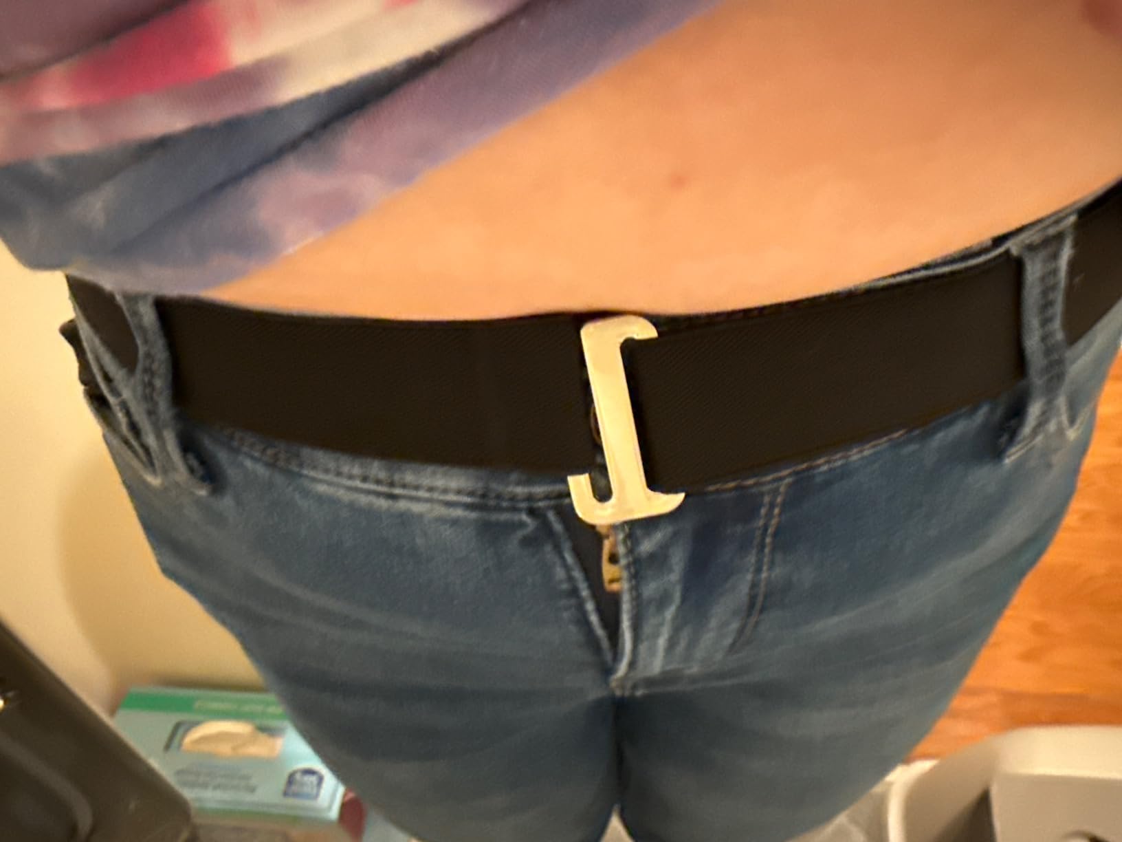 JASGOOD Women No Show Stretch Belt Elastic Web Strap Belt with Flat Buckle for Jeans Pants Dresses customer photo 2