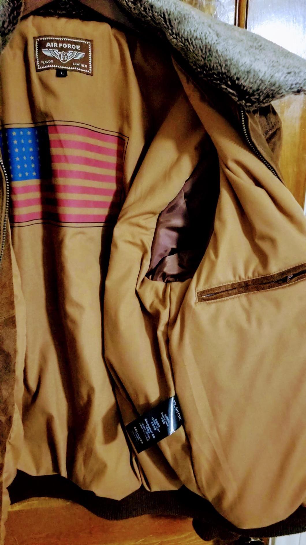 FLAVOR Men's Leather Flight Bomber Jacket Air Force Aviator customer photo 1