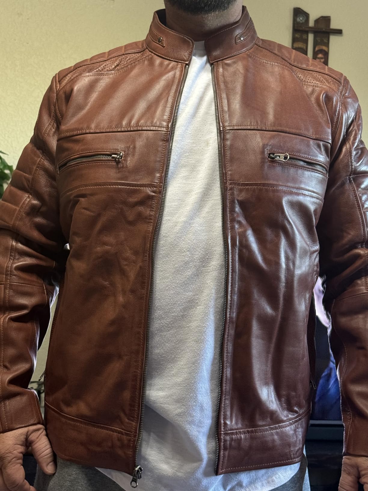 Decrum Real Lambskin Cafe Racer Leather Jacket Men Motorcycle Style customer photo 2