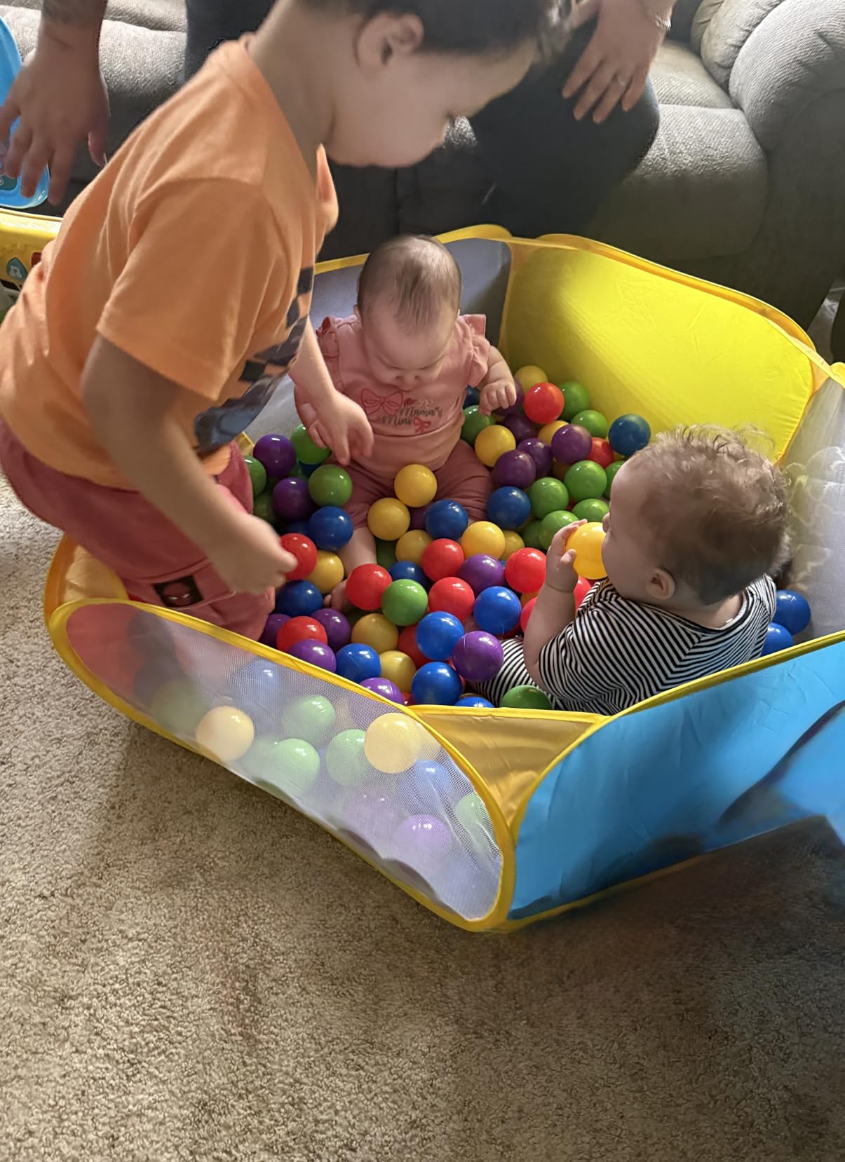 Eocolz Kids Ball Pit Large Pop Up Childrens Ball Pits Tent for Toddlers Playhouse Baby Crawl Playpen with Basketball Hoop and Zipper Storage Bag, 4 Ft/120CM, Balls Not Included (Blue Yellow Red) customer photo 1