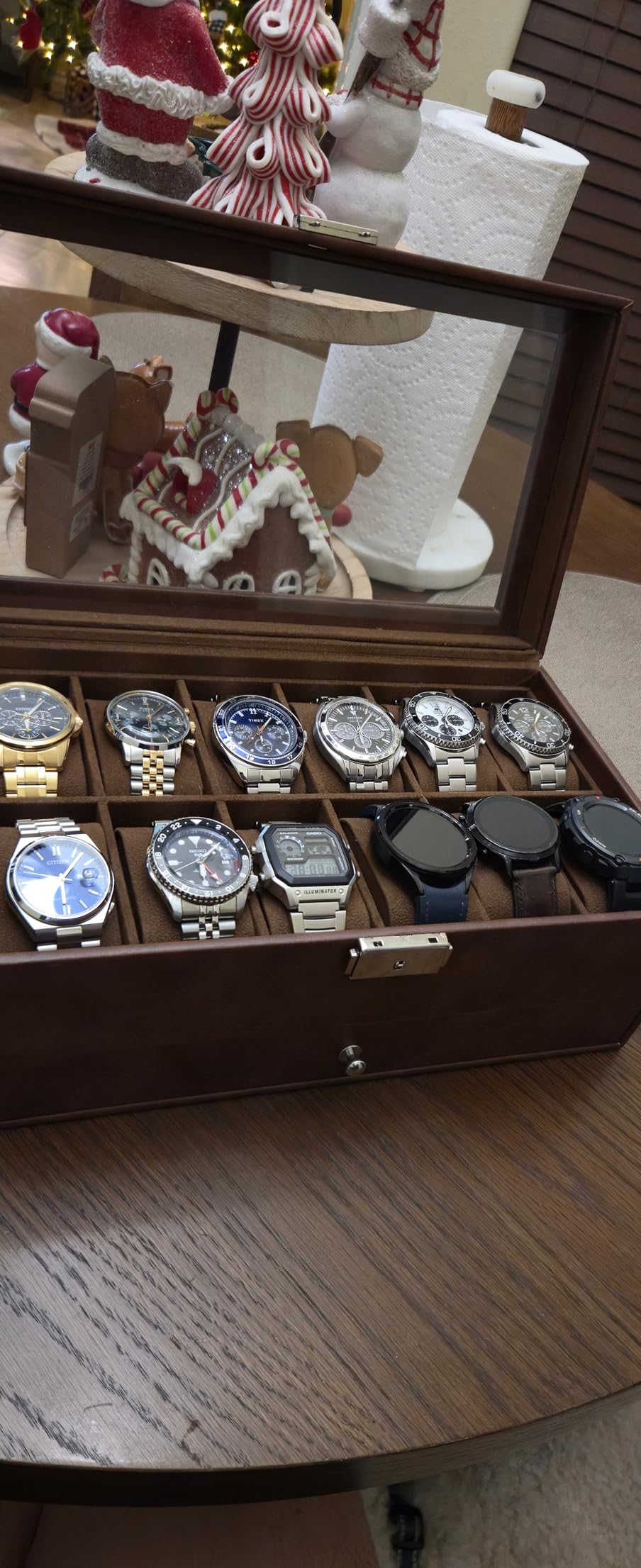 GUKA 12-Slot Watch Box Organizer with Glass Lid, 2-Tier Leather Case, 12 watch slots and a second tier store watches, rings, jewelry, sunglasses customer photo 1