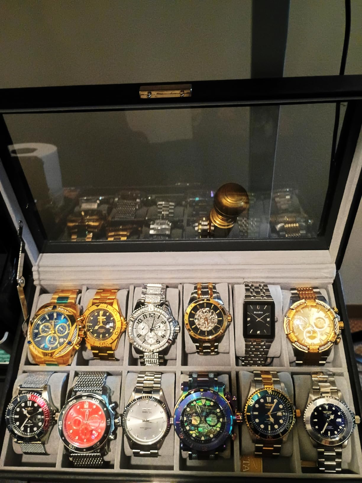 GUKA 12-Slot Watch Box Organizer with Glass Lid, 2-Tier Leather Case, 12 watch slots and a second tier store watches, rings, jewelry, sunglasses customer photo 2
