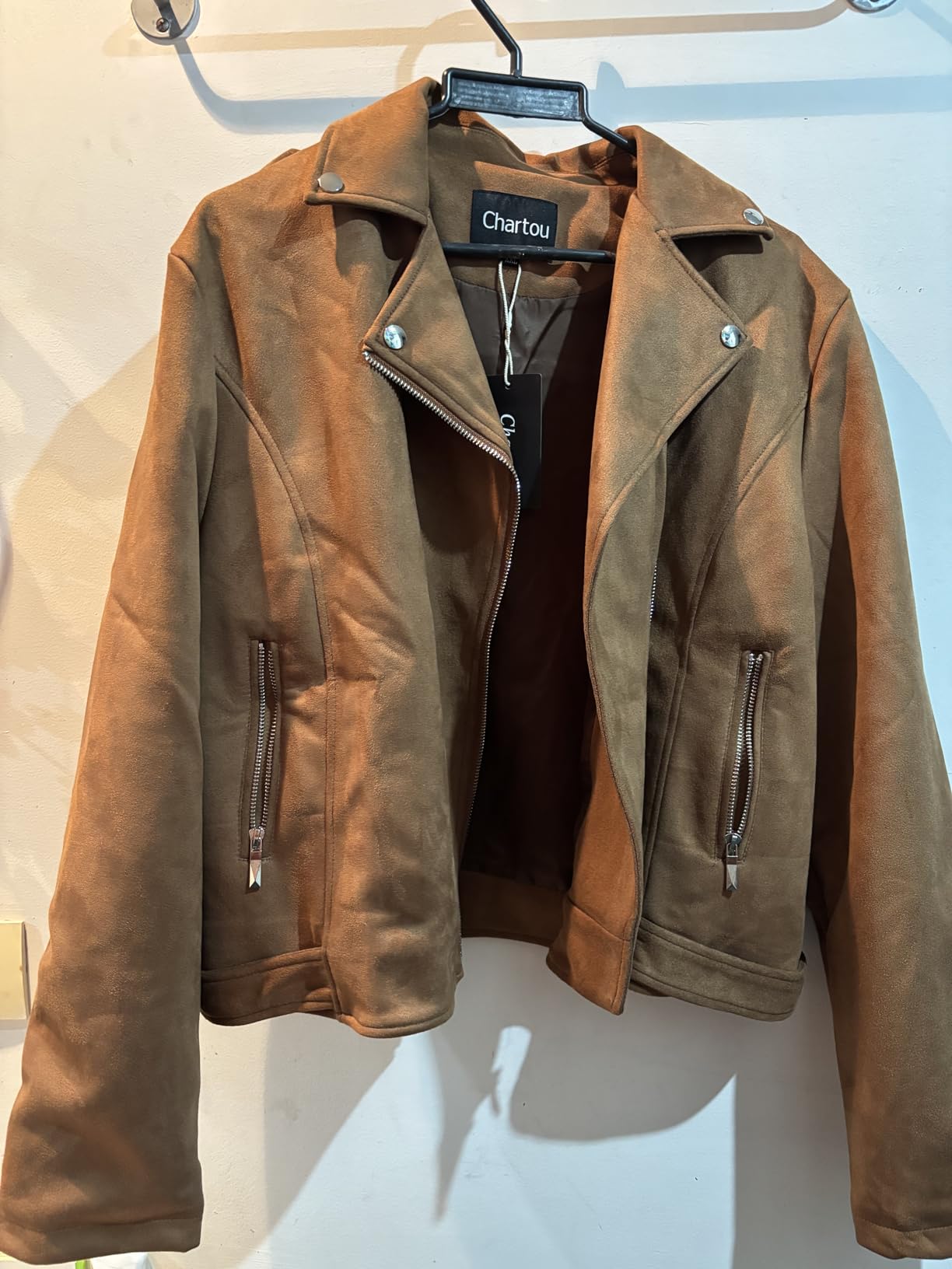 CHARTOU Women's Fall 2023 Fashion Faux Suede Leather Casual Moto Biker Jacket Coats customer photo 1