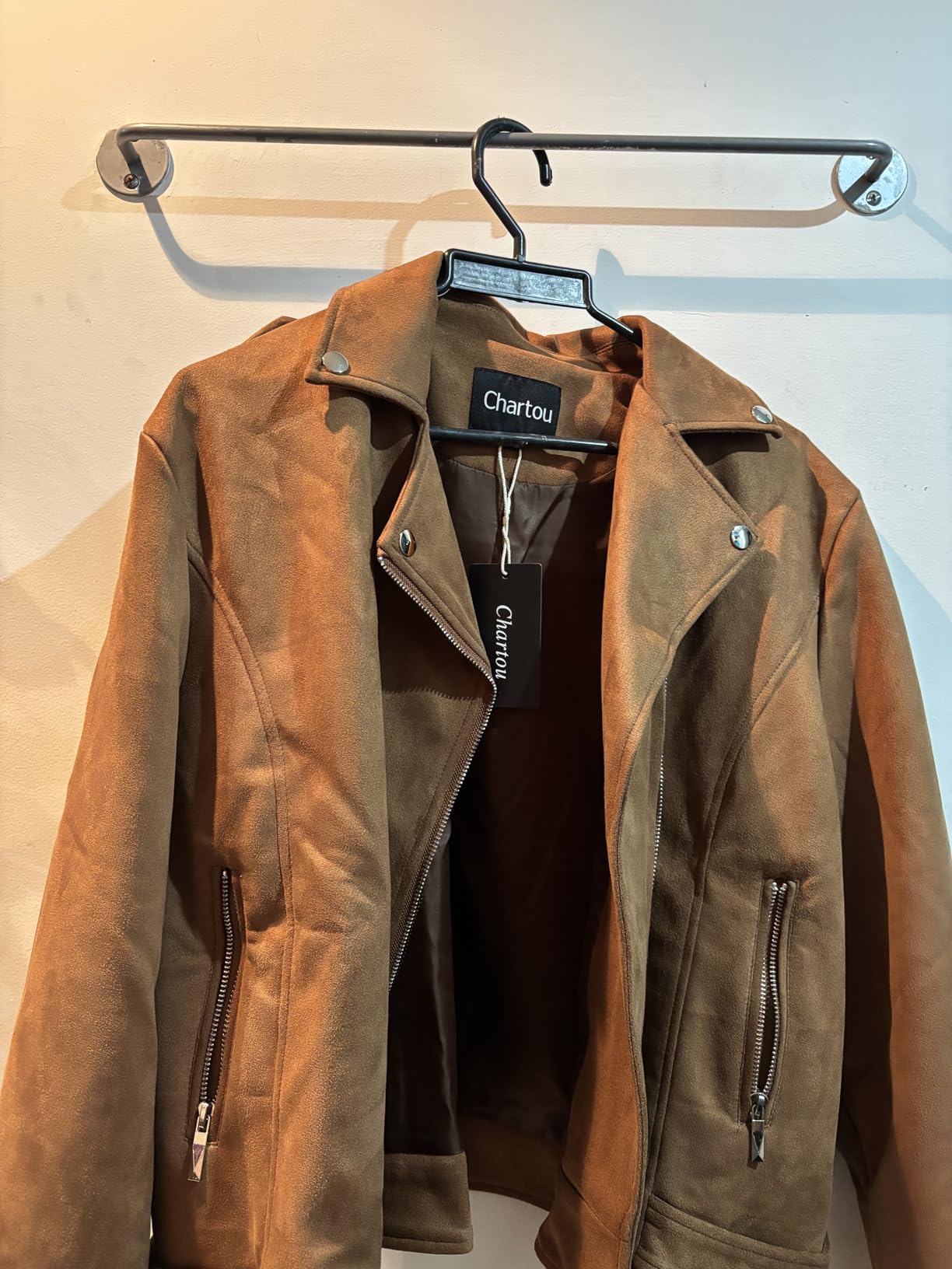 CHARTOU Women's Fall 2023 Fashion Faux Suede Leather Casual Moto Biker Jacket Coats customer photo 2