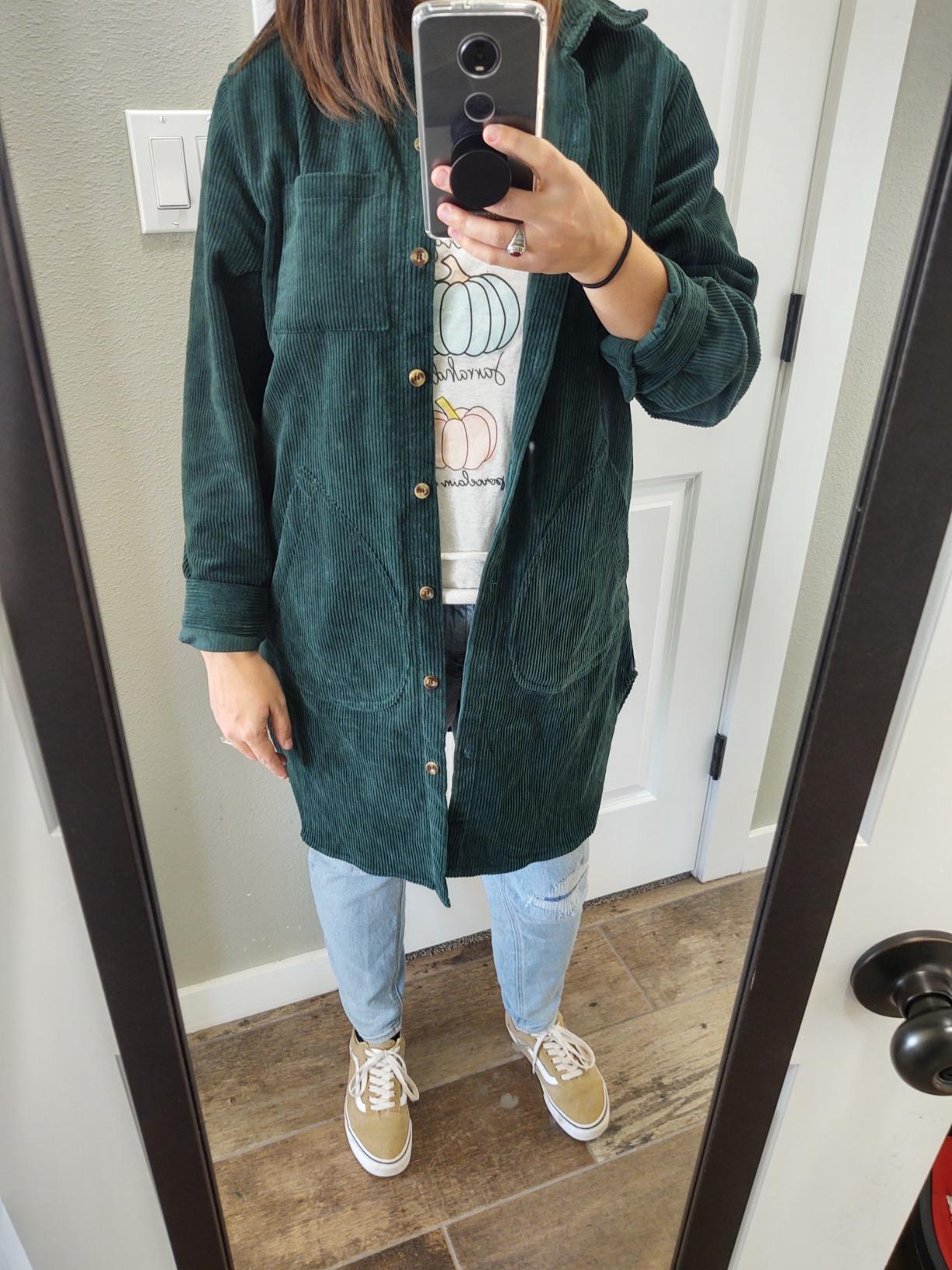 Minibee Women's Corduroy Shirt Coats Long Sleeve Button Down Blouses Tops with Pockets customer photo 1