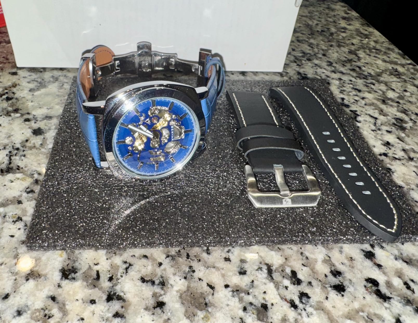 BENYAR Men's Mechanical Automatic Watch | Leather Strap | Gold Movement | 45mm Skeleton Dial | Water Resistant and Scratch Resistant Stylish Gift customer photo 1