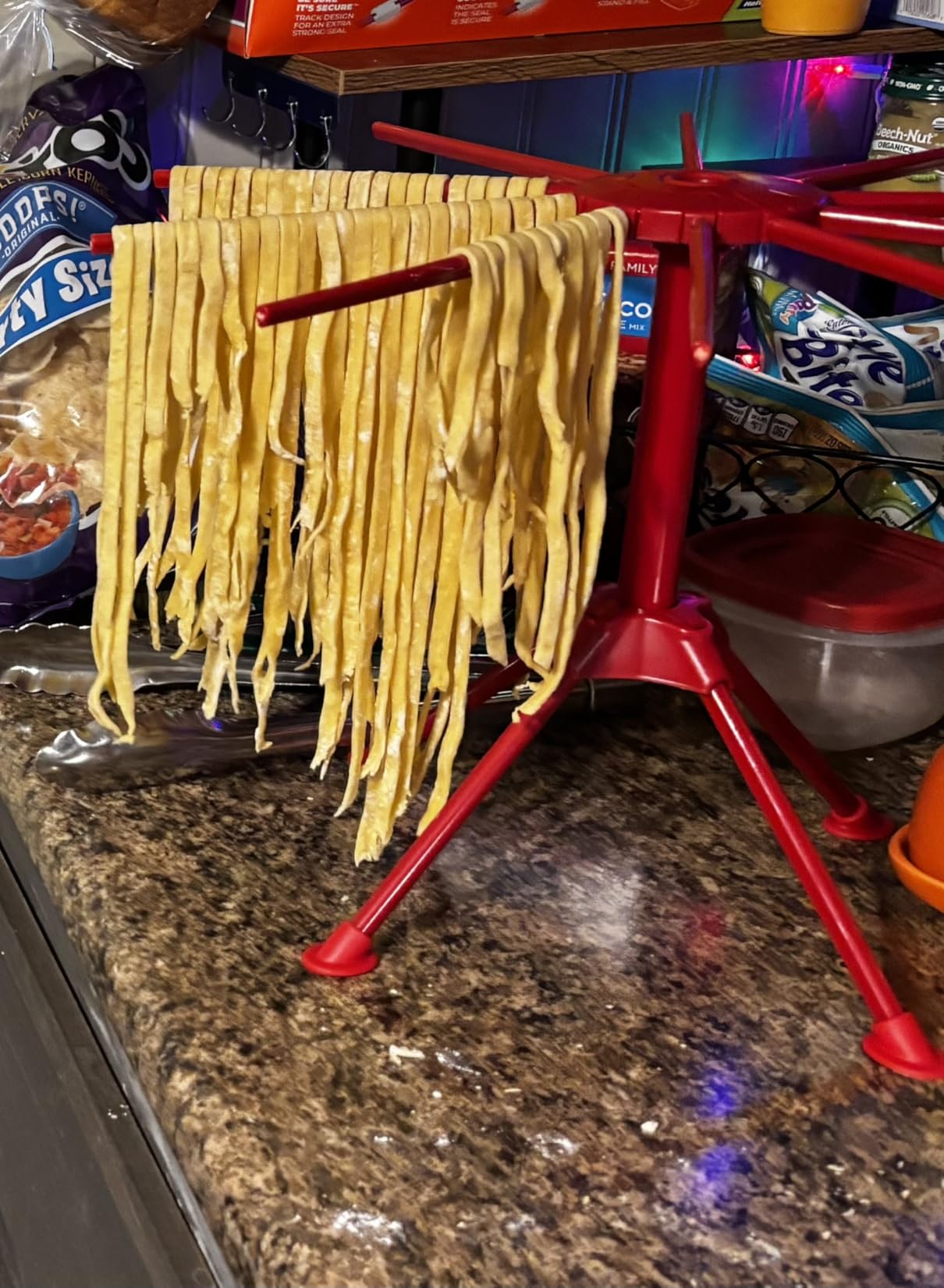 Ourokhome Collapsible Pasta Drying Rack, Plastic Foldable Homemade Fresh Spaghetti Stand Dryer Noodle Hanger for Kitchen with 10 Arms, Stable, Easy Storage, Quickly Set Up (White) customer photo 1