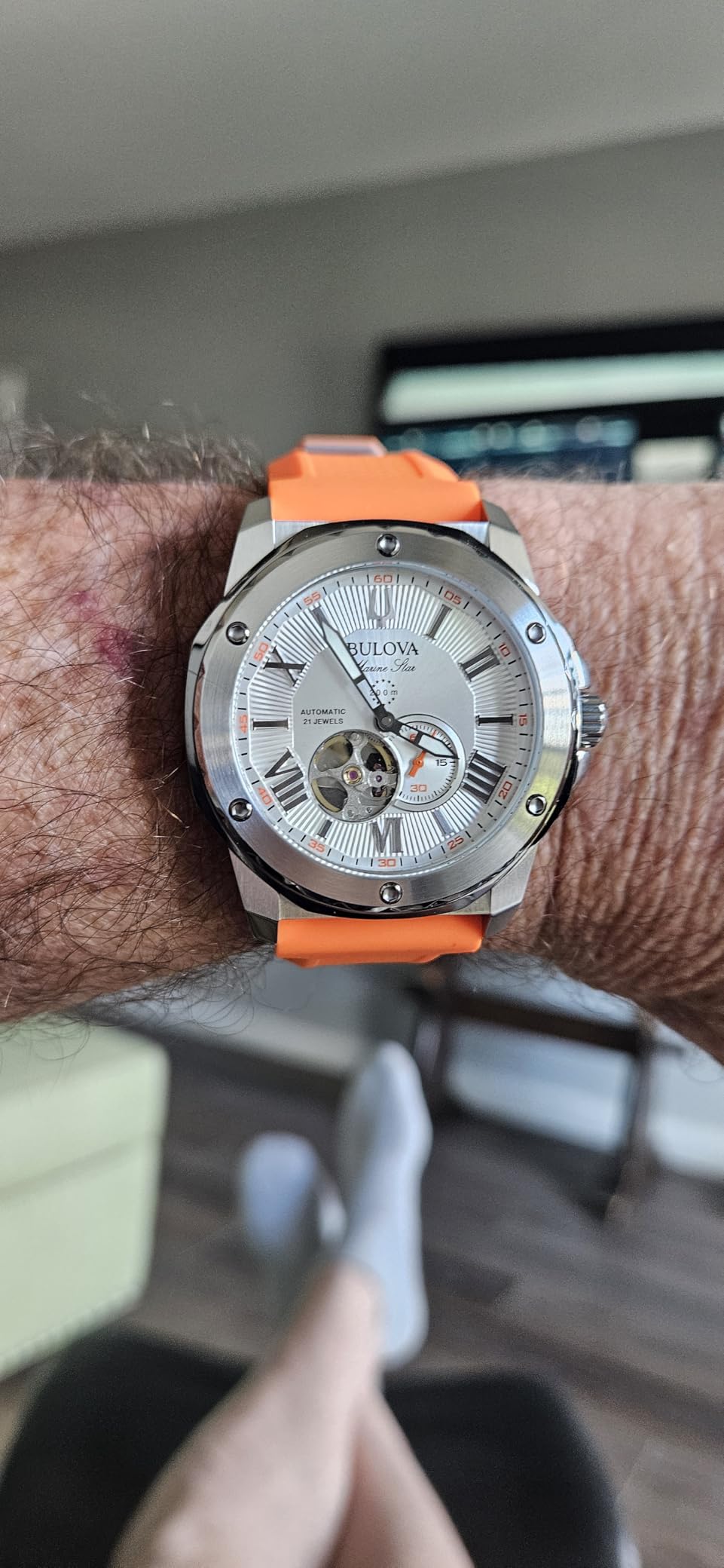 Bulova Men's Marine Star 'Series A' Automatic Watch with Orange Silicone Strap Style: 98A226 customer photo 1