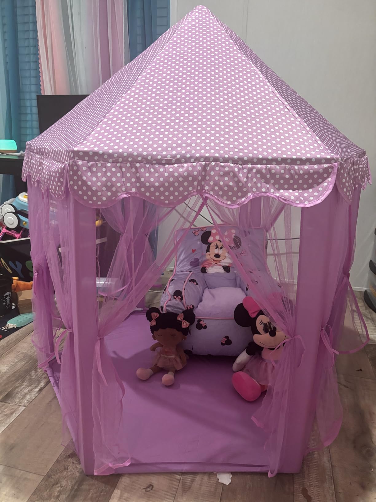 Sumbababy Princess Castle Tent for Girls Fairy Play Tents for Kids Hexagon Playhouse with Fairy Star Lights Toys for Children or Toddlers Indoor or Outdoor Games (Pink) customer photo 2