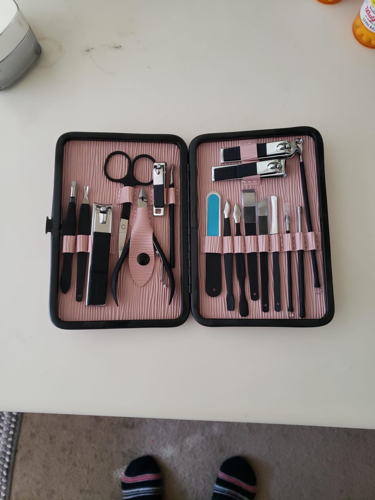 Manicure Set Professional Nail Clippers Kit Pedicure Care Tools- Stainless Steel Women Grooming Kit 18Pcs for Travel or Home (Pink) customer photo 1