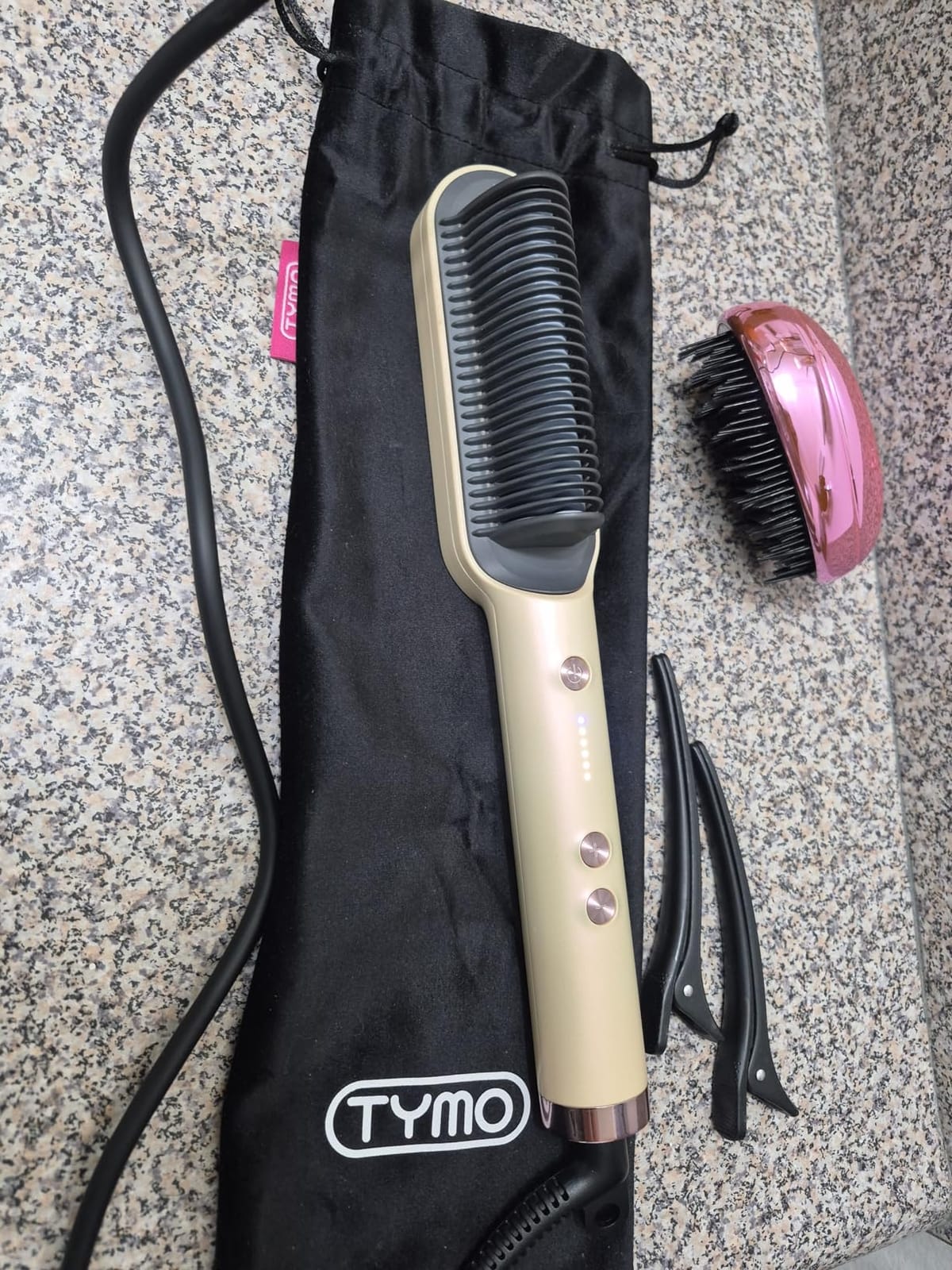 TYMO Ring Hair Straightener Brush, 2-in-1 Straightening Brush & Hot Comb | 20s Fast Heat, 5 Temp Settings & Anti-Scald, Perfect for Professional Salon at Home, Sakura Pink customer photo 1