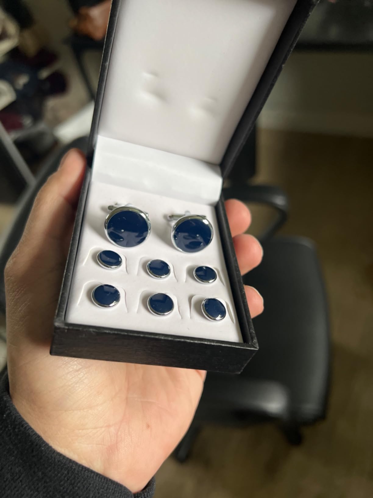 Tuxedo Studs and Cufflinks Set, Mens Cufflinks and Cuff Studs Set Cuff Links Stainless Steel Tux Buttons with Box for Tuxedo Shirts Wedding Business Gift customer photo 2