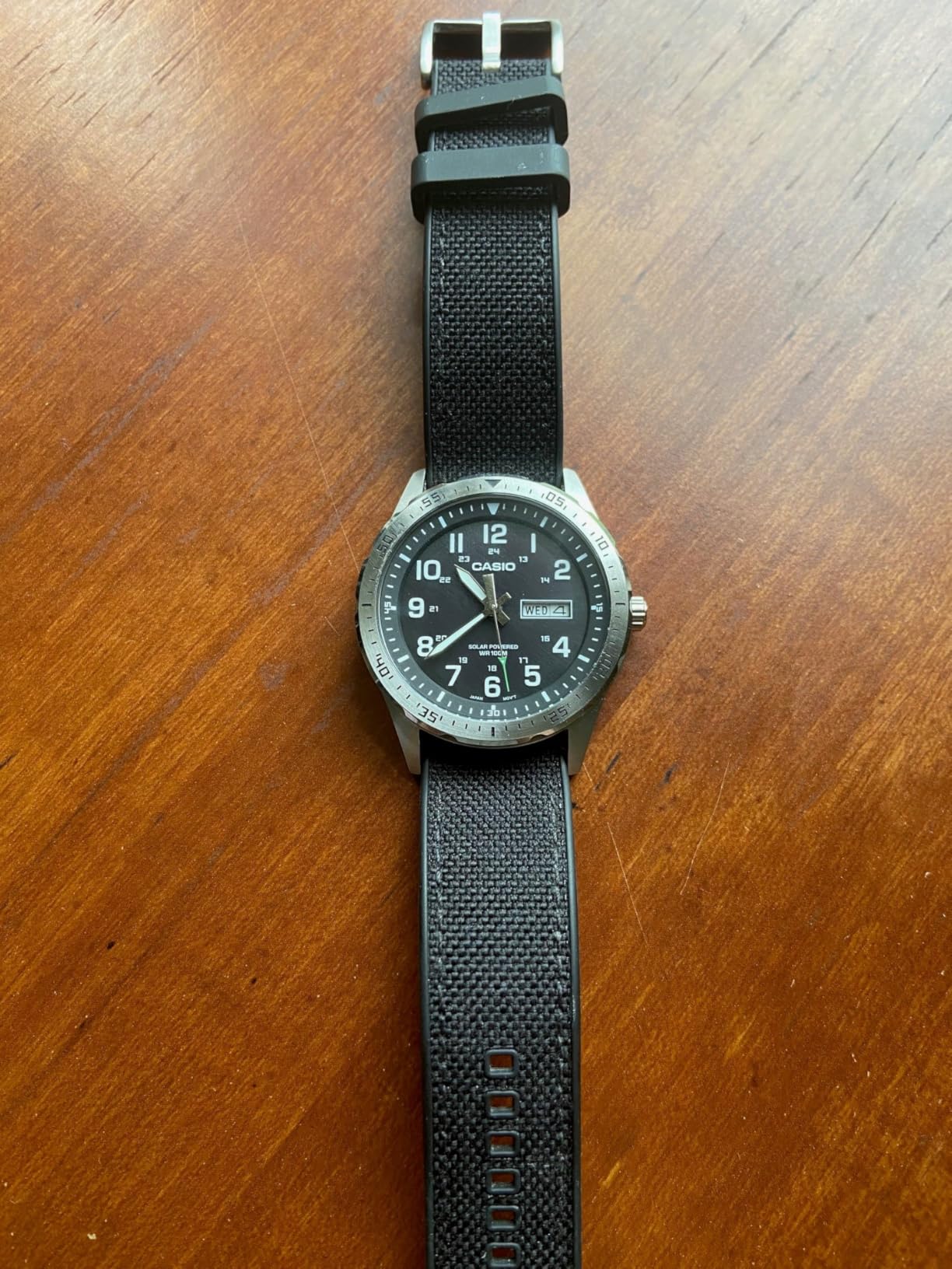 Casio MTPS120L Series | Unisex Analog Watch | 100M WR | Stainless Steel Case | 3 Hand Analog (HR, Min, SEC) | Date Display | Low Battery Alert | Military Styling | Solar Powered customer photo 1