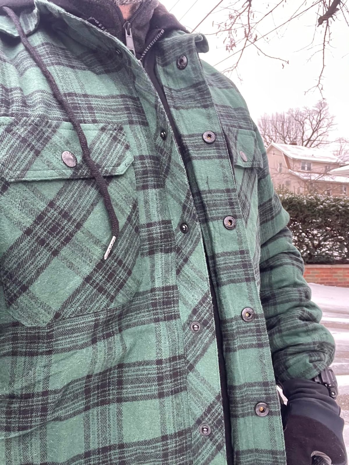 Men's Quilted Lined Hooded Plaid Jacket, Zipper & Snap Closure customer photo 1