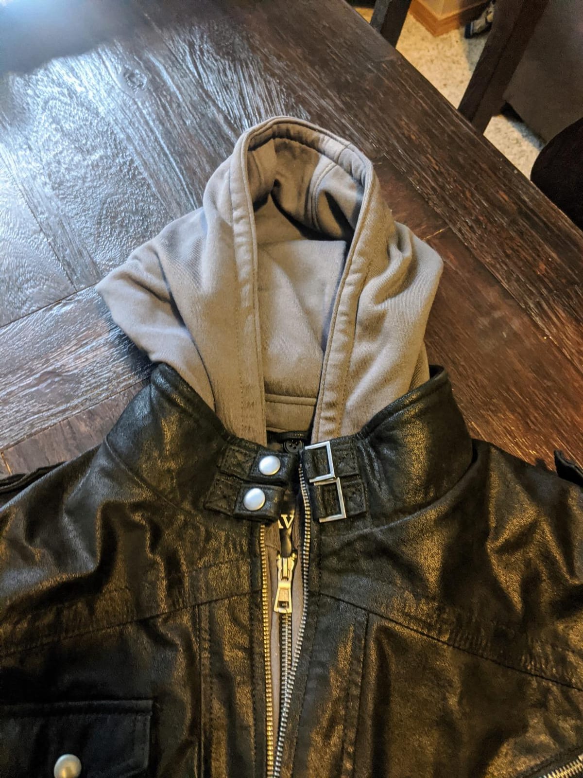 FLAVOR Men Brown Leather Motorcycle Jacket with Removable Hood customer photo 2