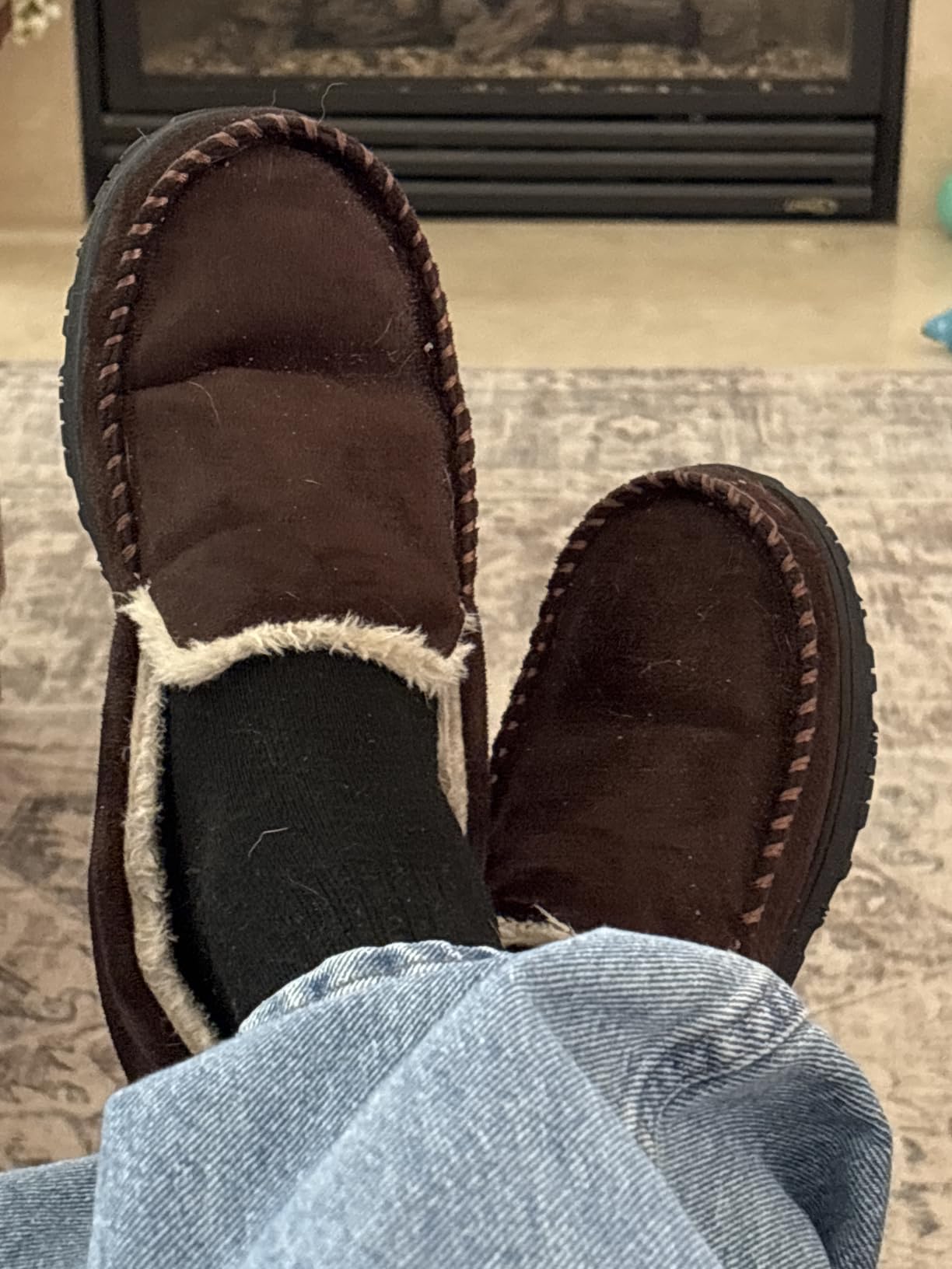 Lulex Moccasins for Men House Slippers Indoor Outdoor Plush Mens Bedroom Shoes with Hard Sole customer photo 2