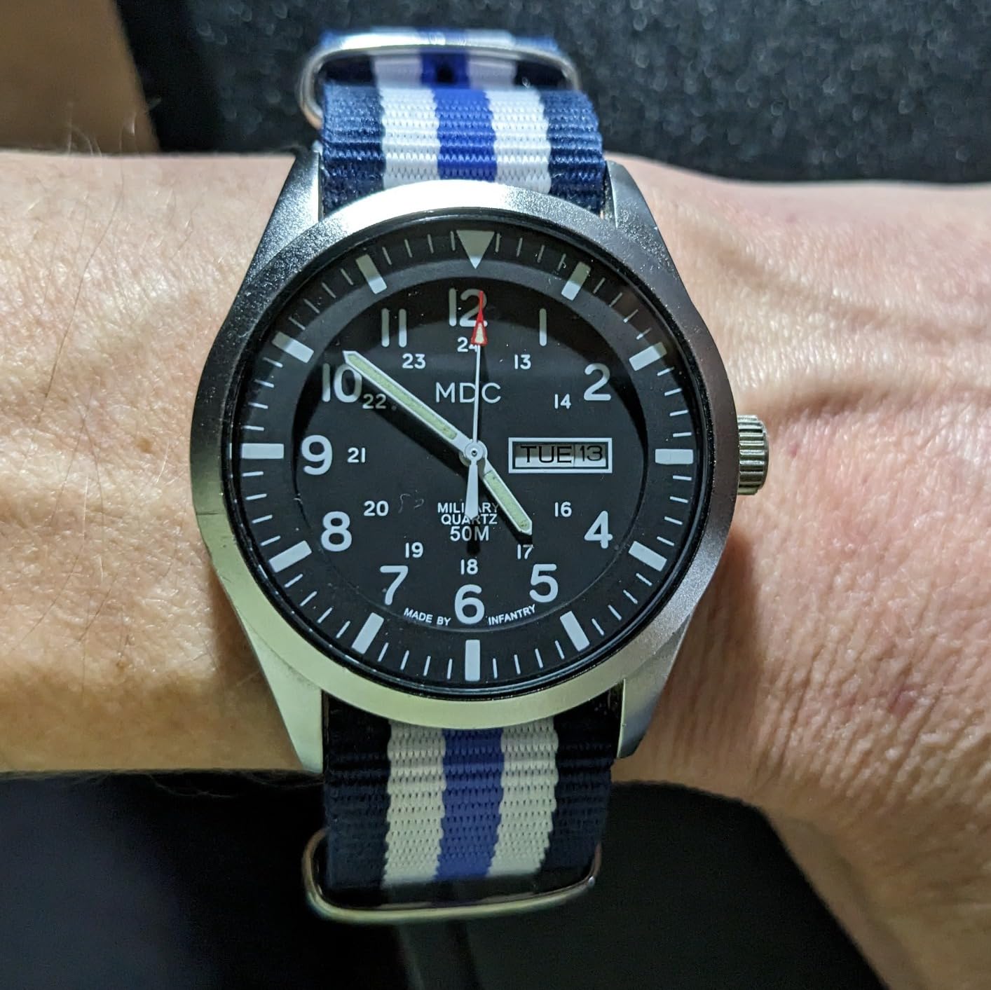 Infantry MDC Mens Military Field Watch, 12/24H Day Date, Waterproof Nylon customer photo 1