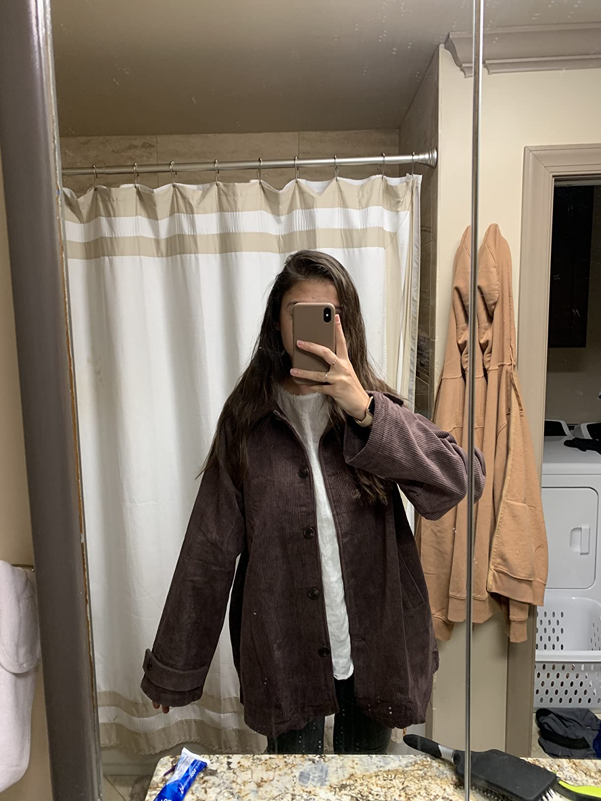 Minibee Women's Corduroy Jackets Long Sleeve Coats Button Down Outwear Tops with Pockets customer photo 1