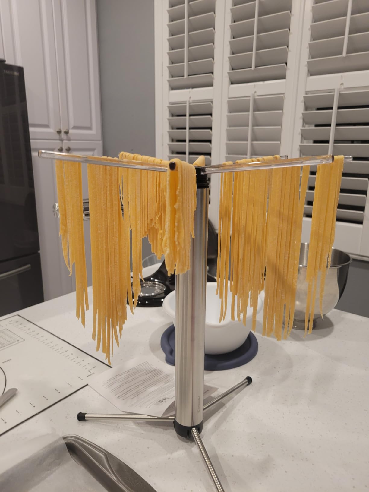 KITCHENDAO Collapsible Pasta Drying Rack, Foldable for Easy Storage, Rotary Arms, Detachable for Easy Cleaning, Stainless Steel Homemade Hanging for up to 6 lbs, Pasta Noodle Spaghetti Stand Hanger customer photo 1