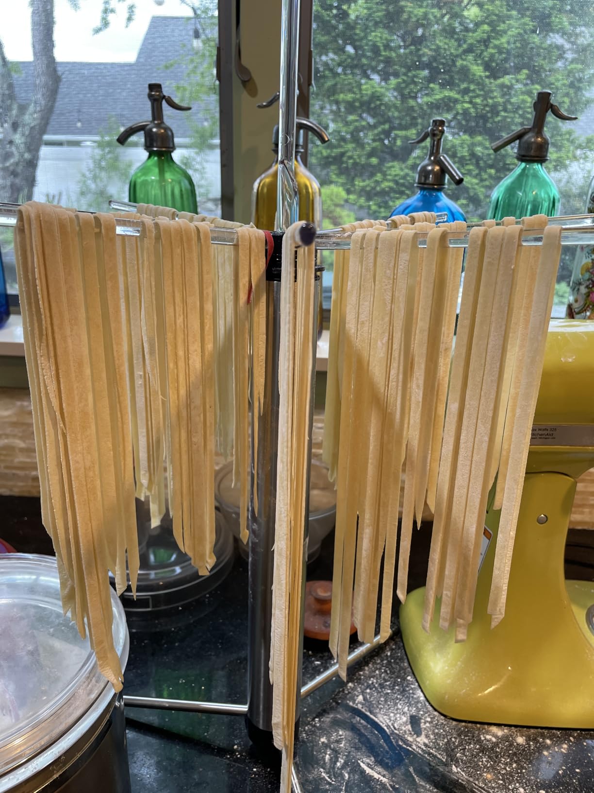 KITCHENDAO Collapsible Pasta Drying Rack, Foldable for Easy Storage, Rotary Arms, Detachable for Easy Cleaning, Stainless Steel Homemade Hanging for up to 6 lbs, Pasta Noodle Spaghetti Stand Hanger customer photo 2