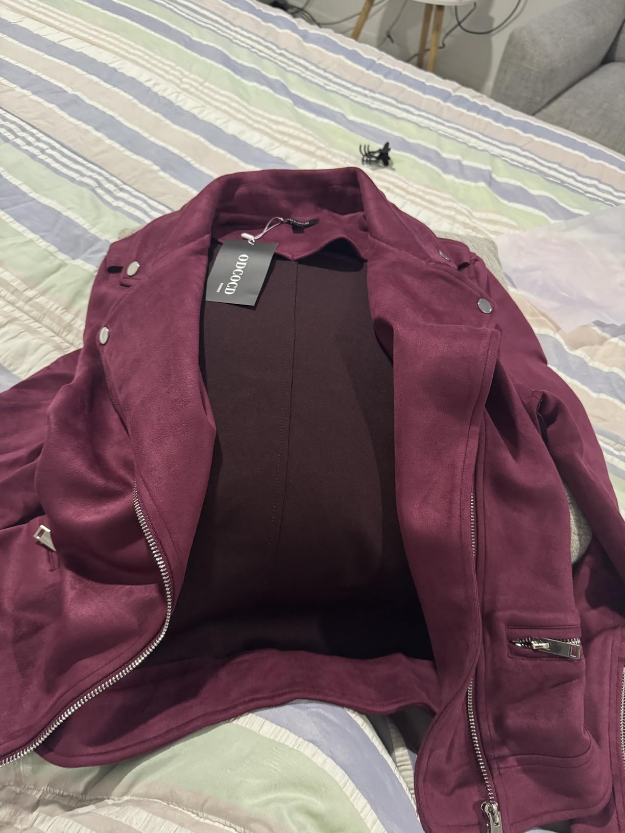 ODCOCD Faux Suede Jacket for Women Long Sleeve Zipper Up Casual Outwear customer photo 1