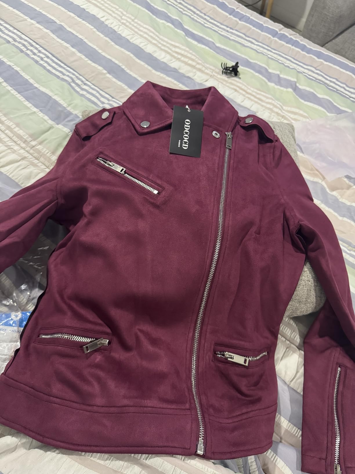 ODCOCD Faux Suede Jacket for Women Long Sleeve Zipper Up Casual Outwear customer photo 2