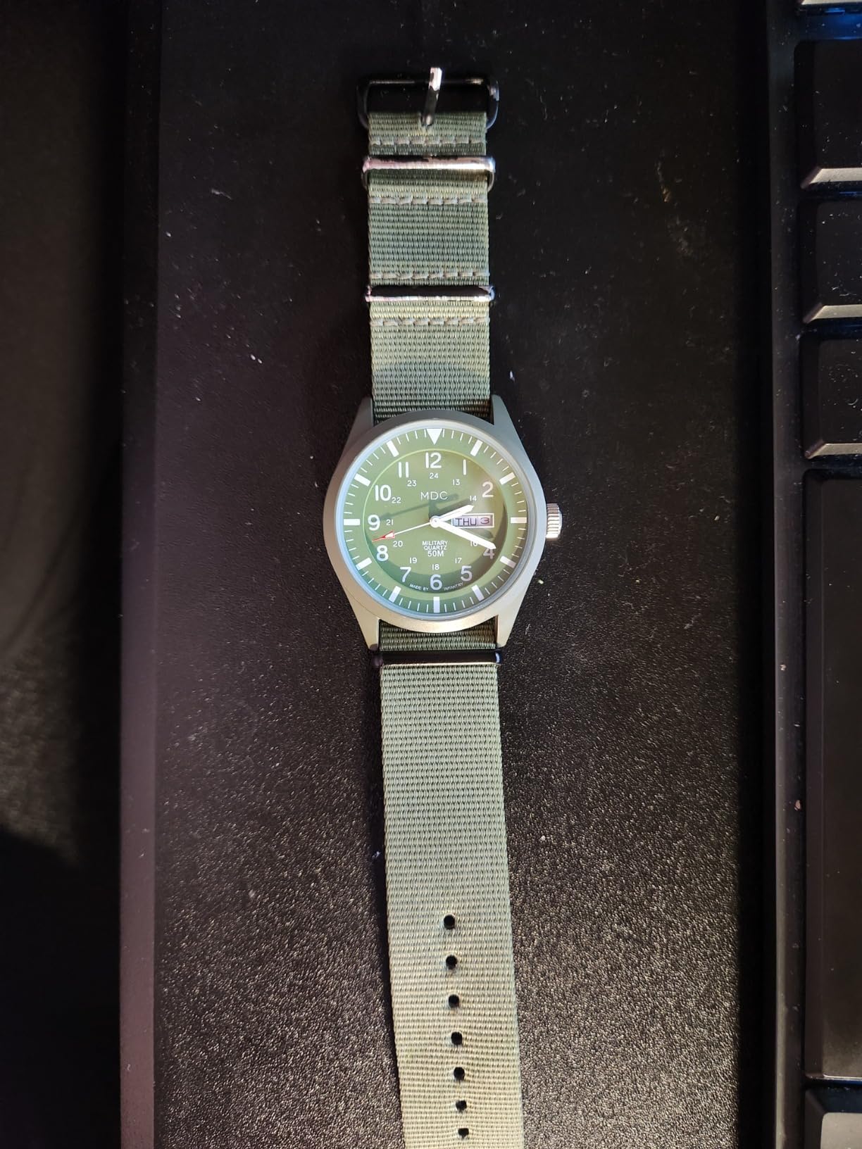 Infantry Mens Military Field Watch, Vietnam Style, 12/24H, Green Nylon Band customer photo 1