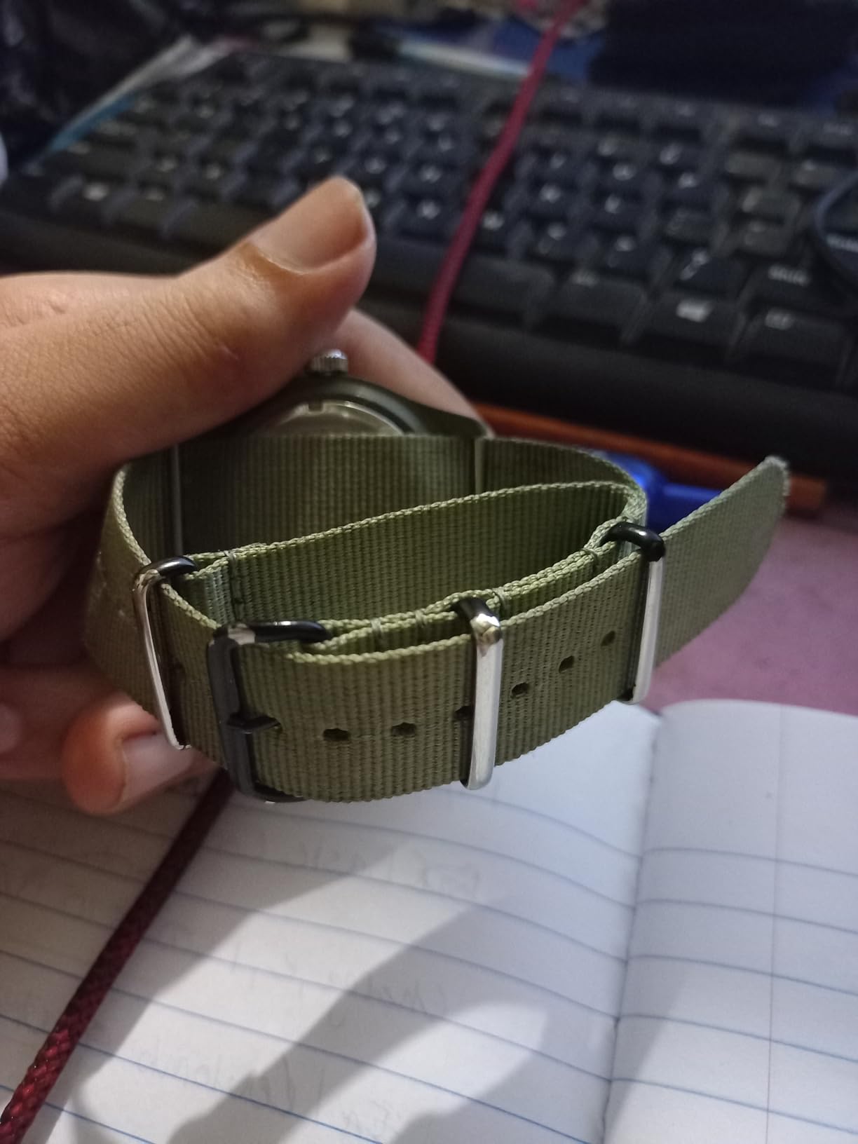 Infantry Mens Military Field Watch, Vietnam Style, 12/24H, Green Nylon Band customer photo 2