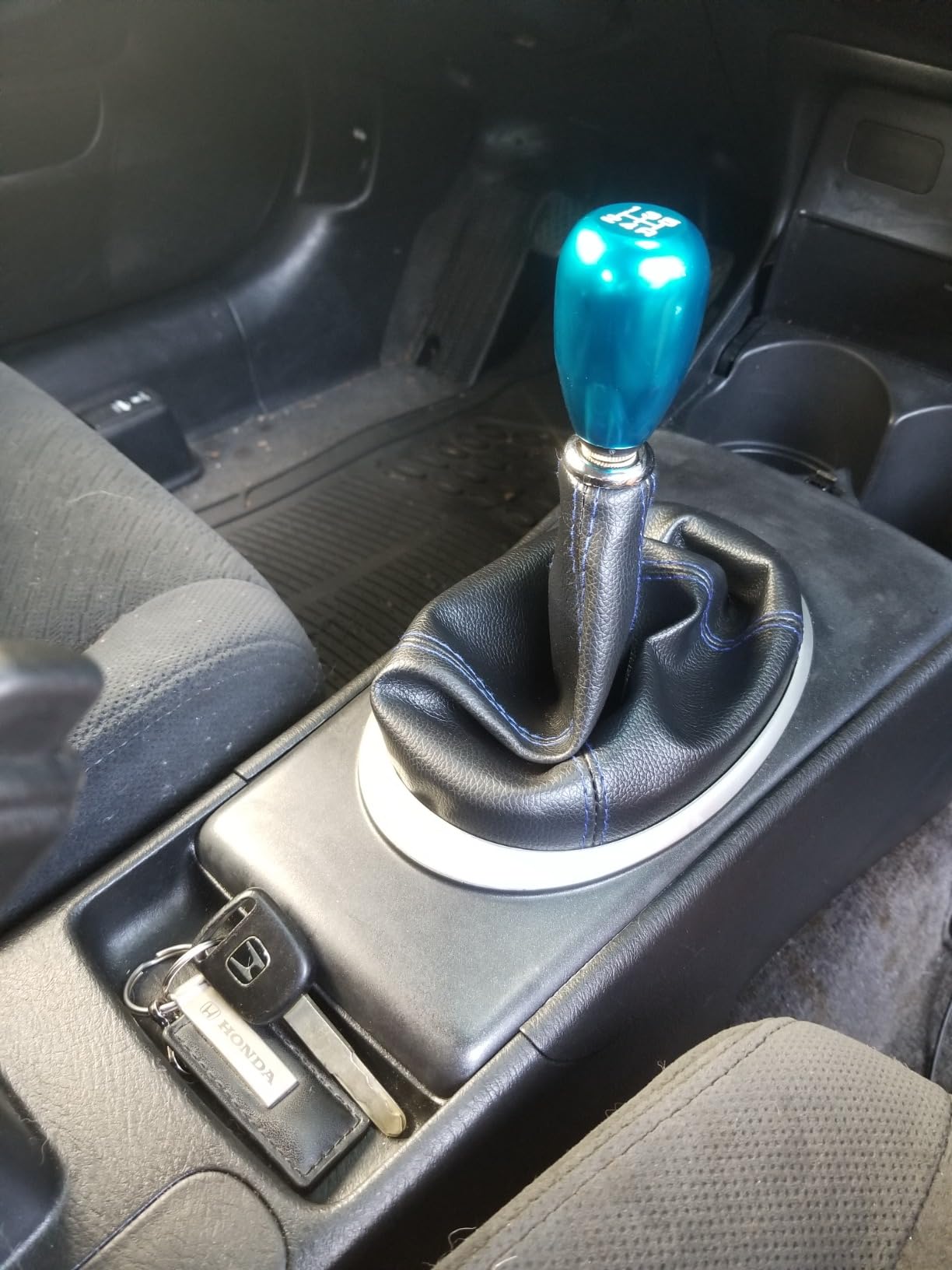 Universal Auto Manual Gear Shift Knob Boot Dust Cover Blue Seams customer photo 1