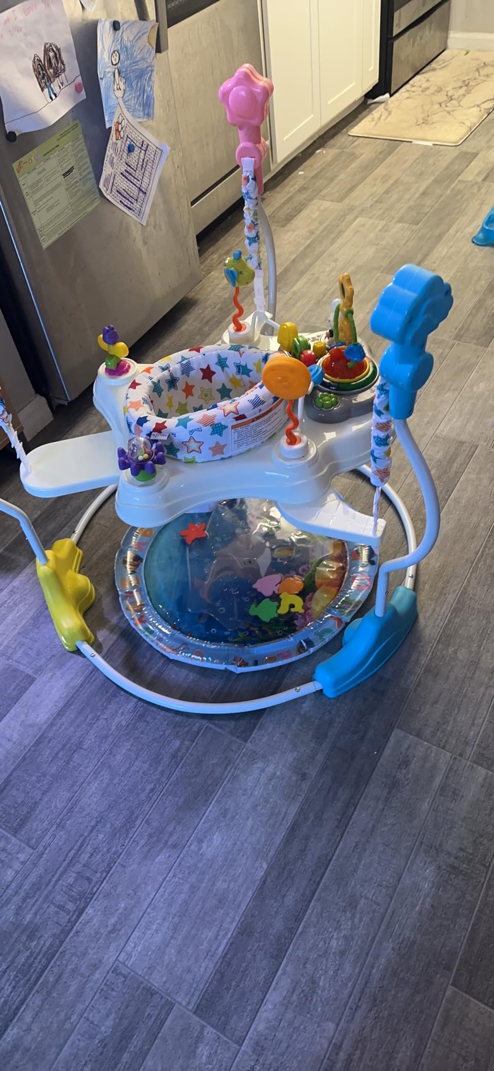 Dream On Me 2-in-1 Baby Activity Center & Bouncer Jumper, 360° Rotating Seat, 3-Height Adjustable, 12 Melodies with Lights & Interactive Toys, Promotes Early Development - Star Print customer photo 1