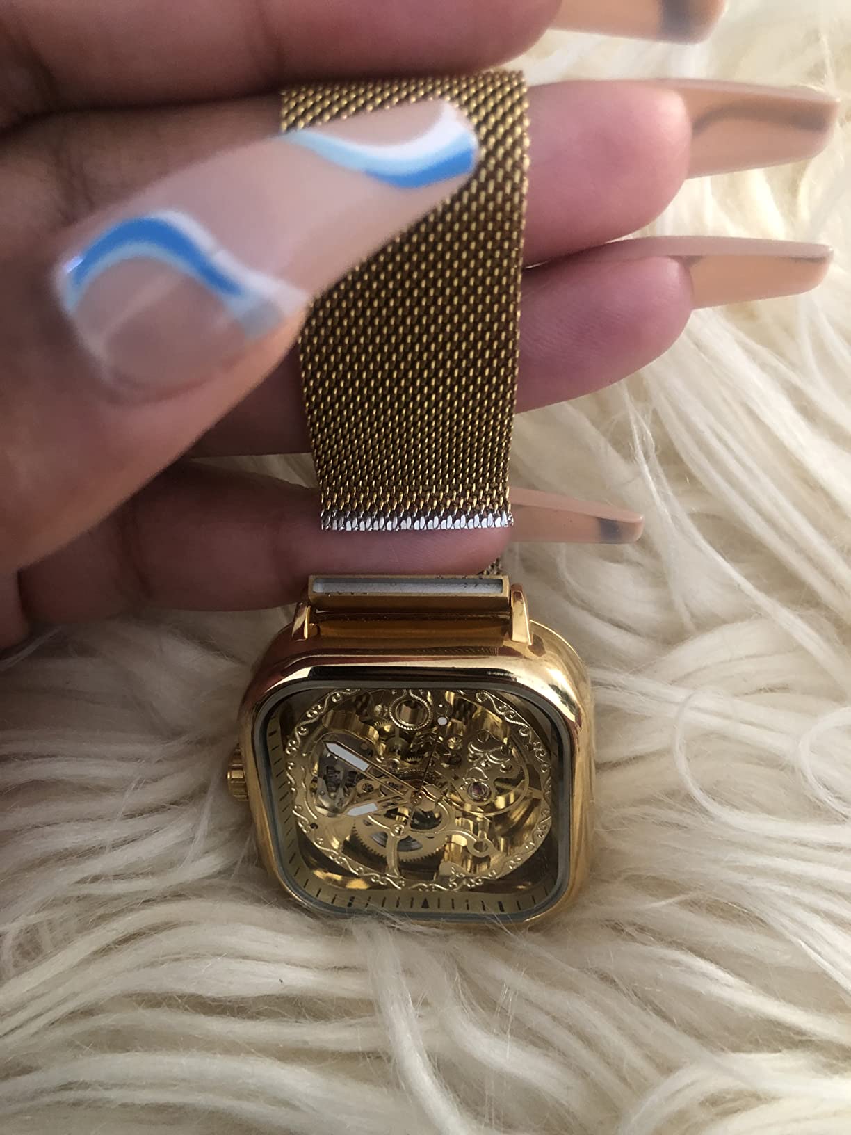 FORSINING Automatic Watches Mechanical Wrist Watch Golden for Mens Skeleton Watches with Stainless Steel Transparent Dial with Royal Flower Movement Carving customer photo 1