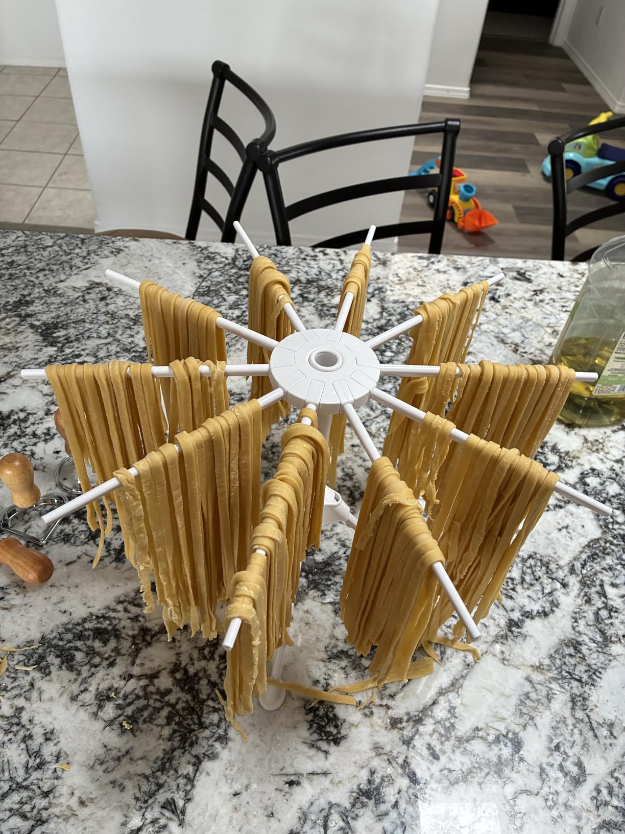 Cambom Collapsible Pasta Drying Rack - Spaghetti Noodle Drying Rack with 10 Bar Handles White customer photo 2