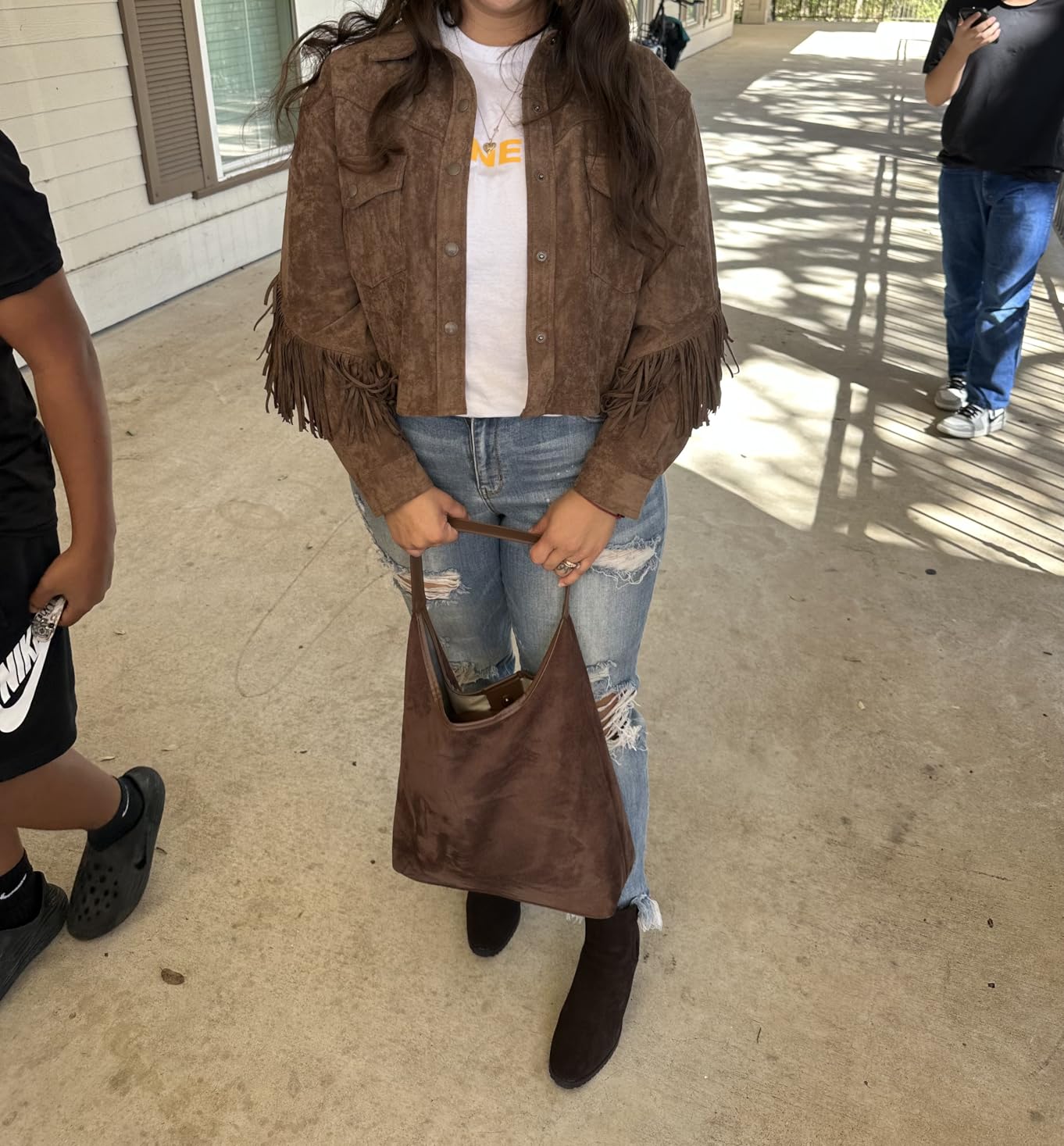 [BLANKNYC] Women's Faux Suede Fringe Jacket customer photo 2