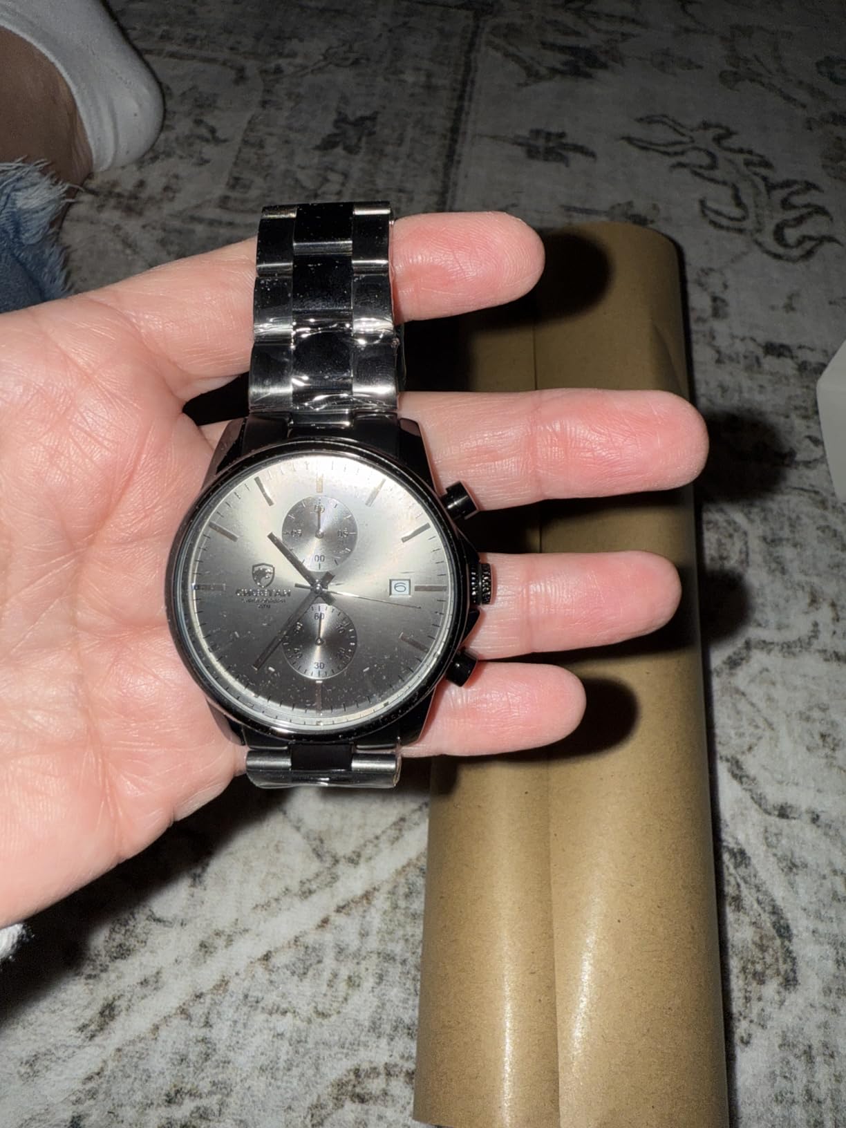 Fashion Business Mens Watches with Stainless Steel Waterproof Chronograph Quartz Watch for Men, Auto Date customer photo 1