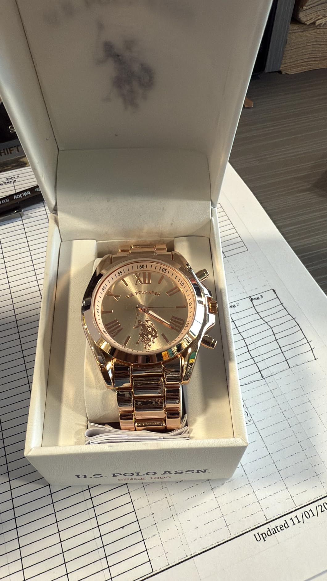 U.S. Polo Assn. Women's Rose Gold Chronograph-Style Watch - Polished Finish with Roman Numerals, Durable Metal Bracelet, and Quartz Movement for Stylish Everyday Wear customer photo 1