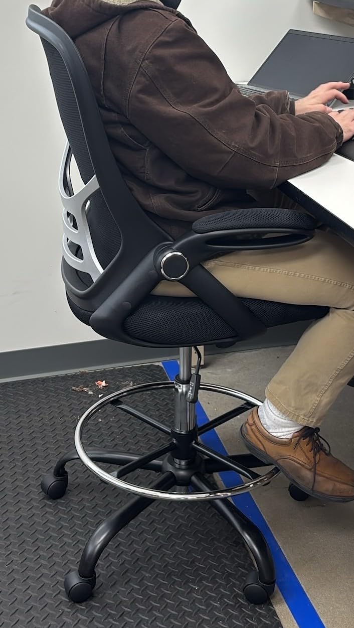 HYLONE Drafting Chair Tall Office Chair High-Back Mesh Standing Desk Stool with Adjustable Footrest Ring and Flip-Up Arms Black customer photo 2