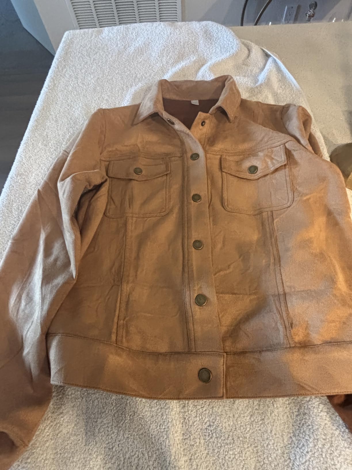 Allegra K Women's Faux Suede Jacket Turn-Down Collar Long Sleeve Shacket customer photo 1