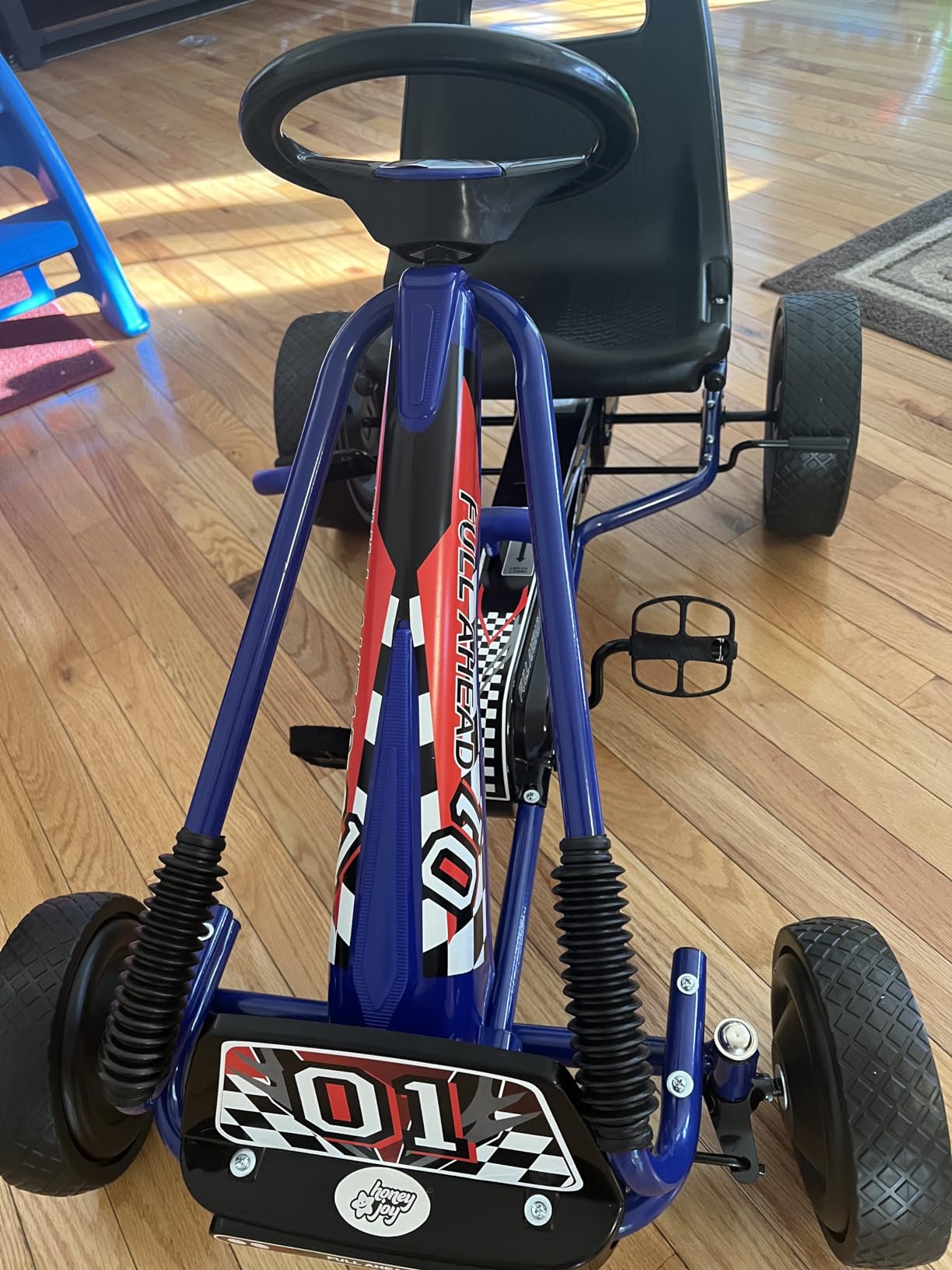 HOMGX Pedal Go Kart, Outdoor Kids Off-Road Go Kart with 2-Position Adjustable Bucket Seat, 2 Safety Brakes, EVA Rubber Tires, Pedal Powered Ride On Kart for Boys & Girls 3-5 (Blue) customer photo 2