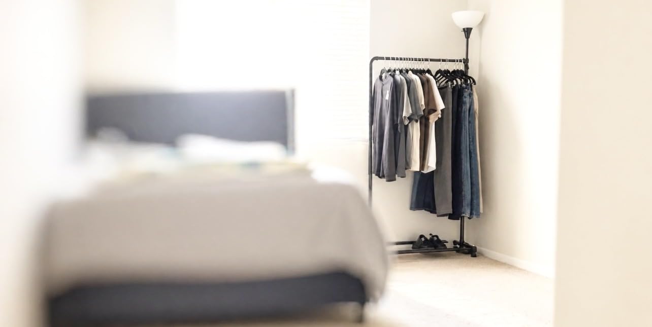 Simple Houseware Standard Rod Garment Clothing Rack, Silver | Single Rail, Extendable Width from 30 to 47 Inches, Rolling Clothing Organizer for Bedroom, Laundry, Living Room customer photo 2