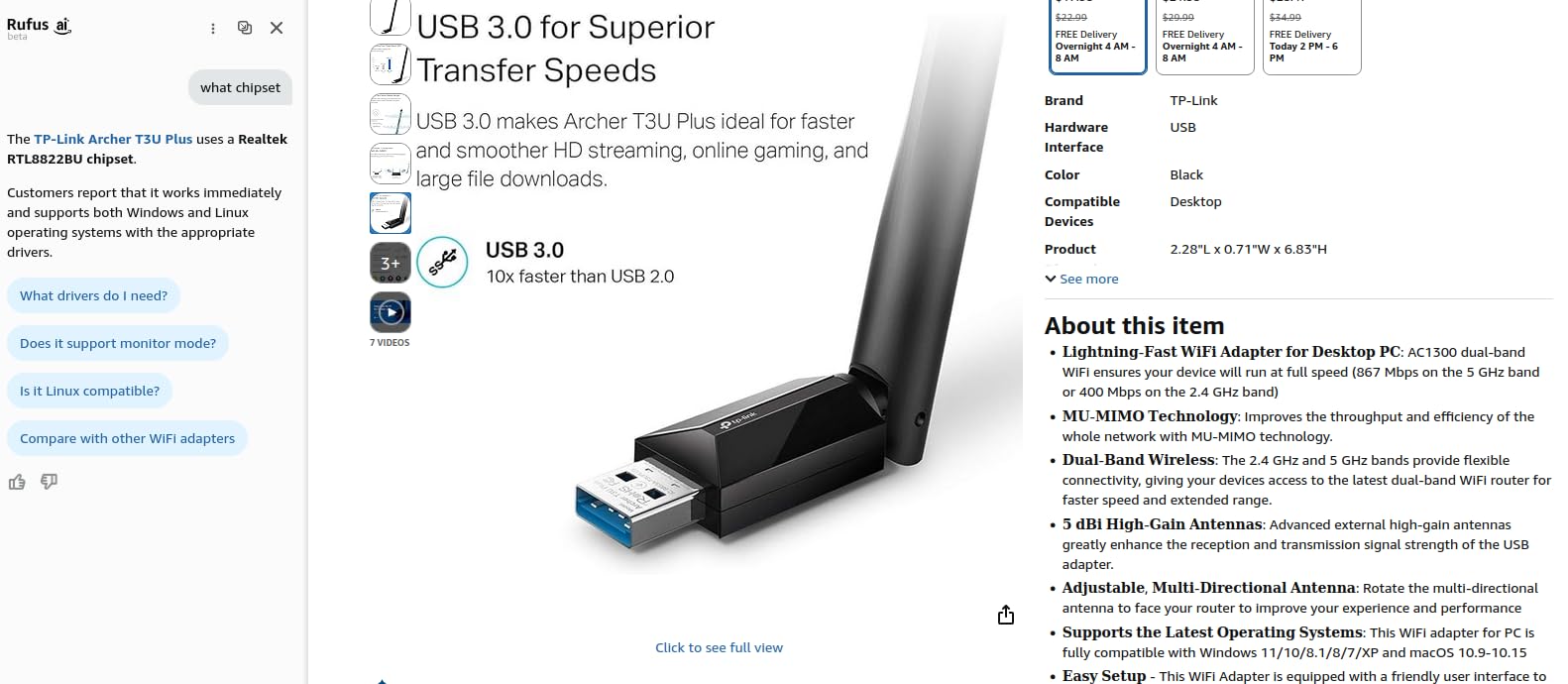 TP-Link USB WiFi Adapter for Desktop PC, AC1300 Dual Band PC WiFi Antenna customer photo 2
