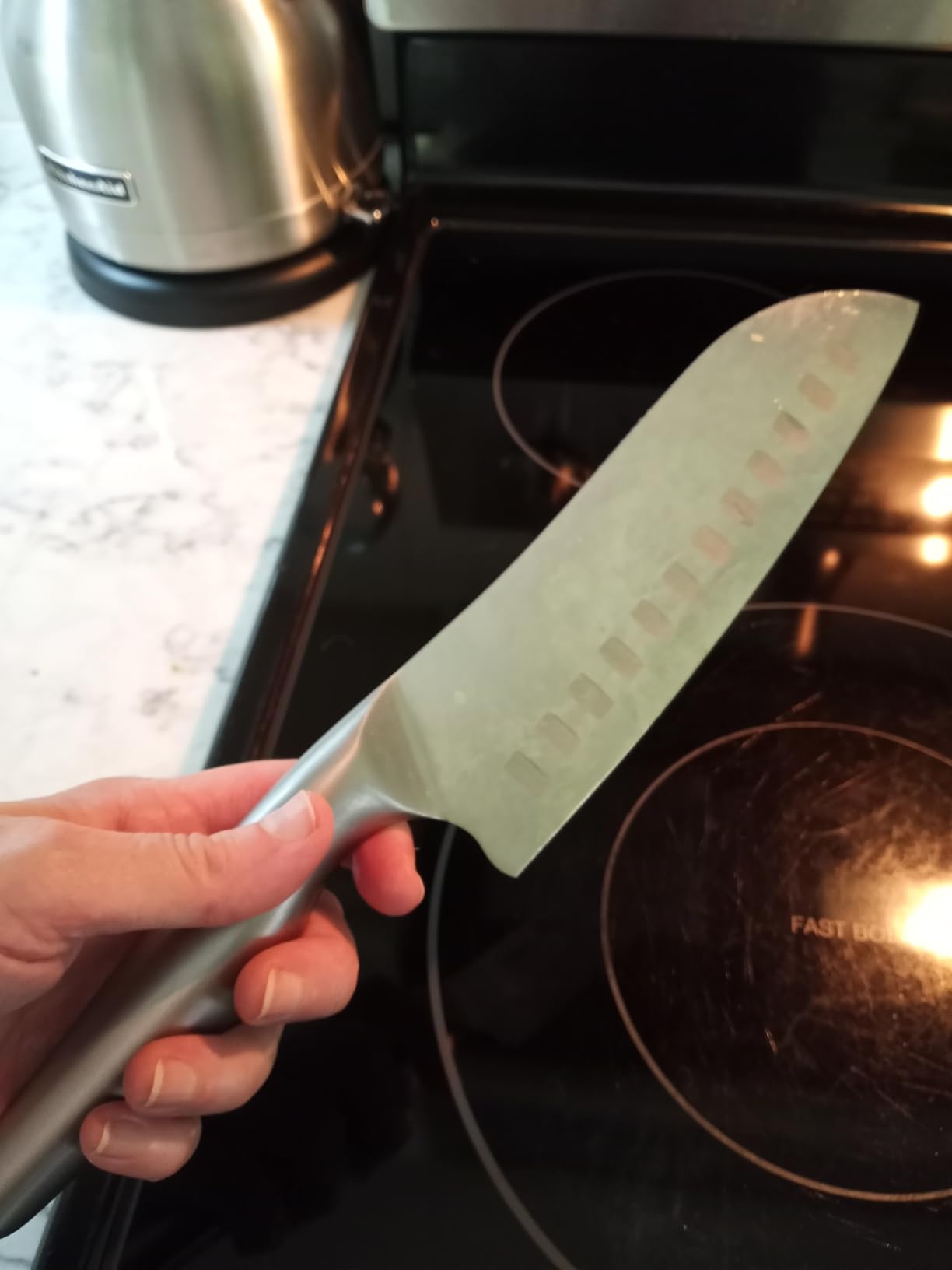 Chef Knife 7 Inch, High-Carbon Stainless Steel Santoku, Dishwasher Safe | Japanese Kitchen Knife with Ergonomic Hollow Handle, Ultra Sharp Santoku Knife for Chopping, Silver customer photo 2